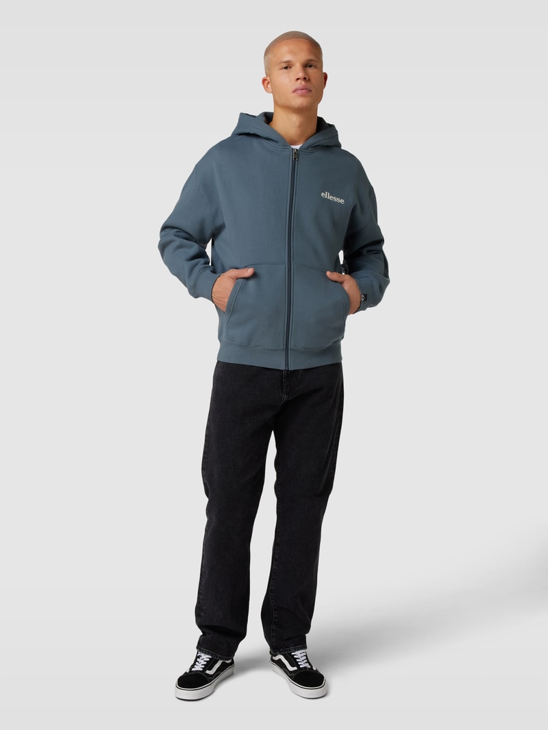 Sweatjacke mit Label-Stitching Modell 'MICHELANGELO' in rauchblau