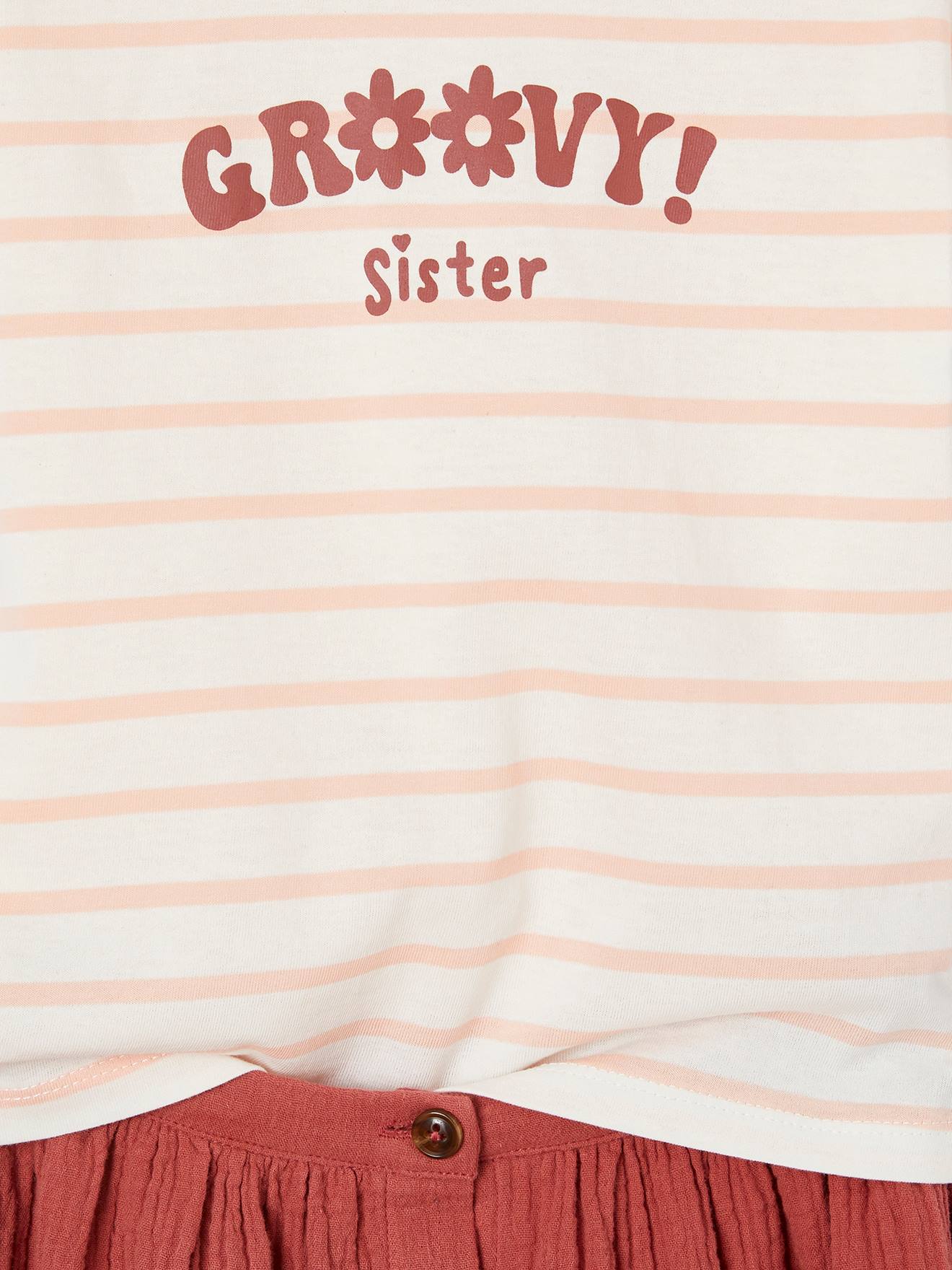 Ensemble tee-shirt et jupe en gaze de coton fille terracotta