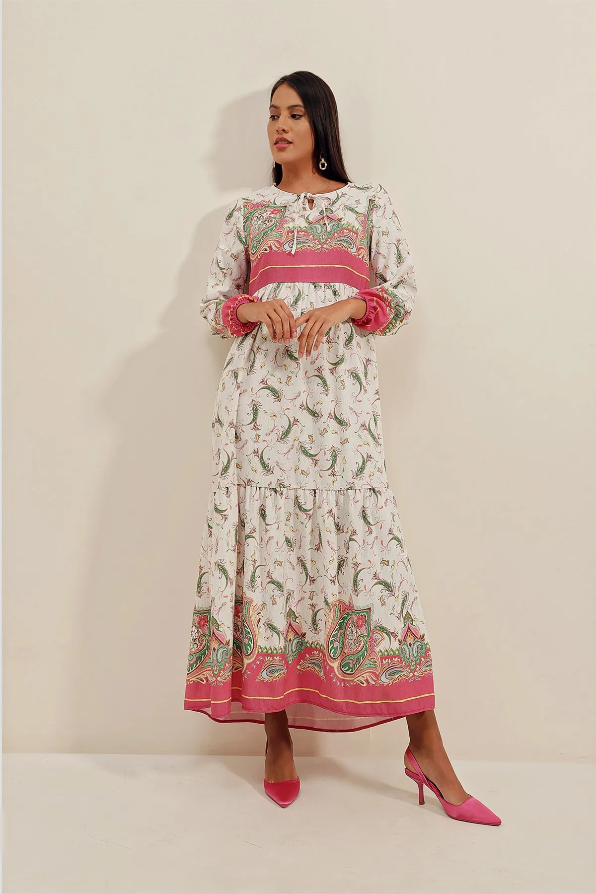 Bigdart  1947 Gemustertes langes Kleid – A.fuchsia