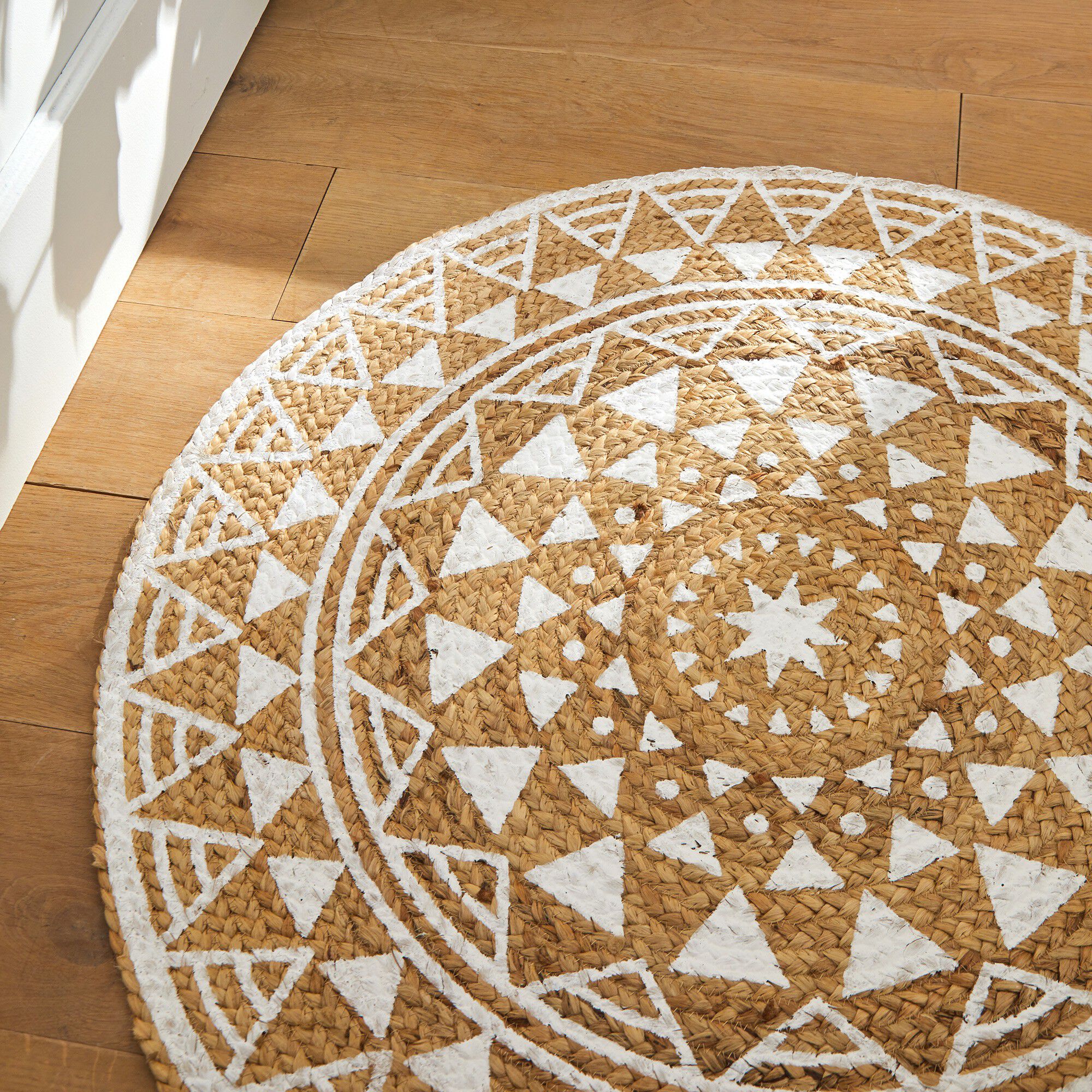 Tapis rond en jute imprimé blanc