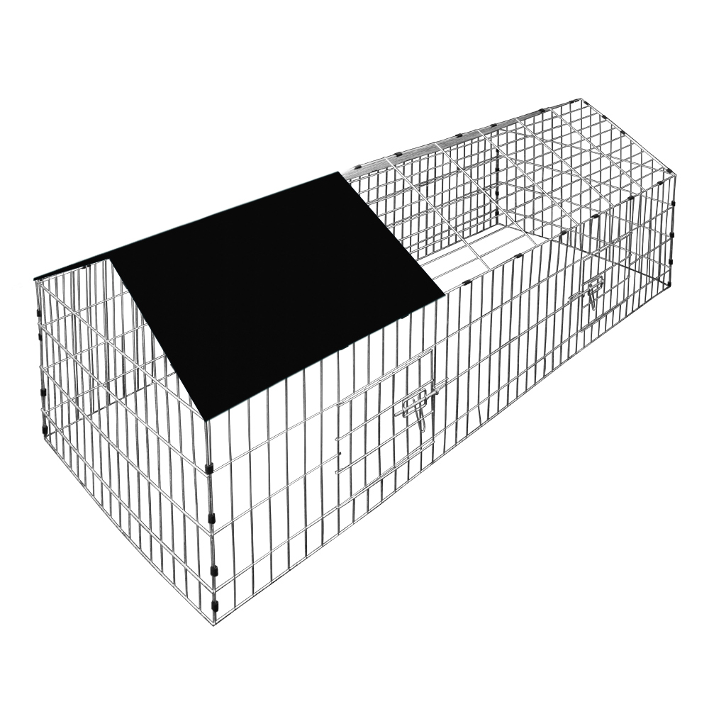 Cadoca Kaninchenstall/Freilaufgehege - 180x75x75cm - inkl. Sonnenschutz in schwarz