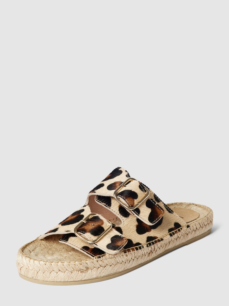 Slides mit Animal-Print in hellbraun