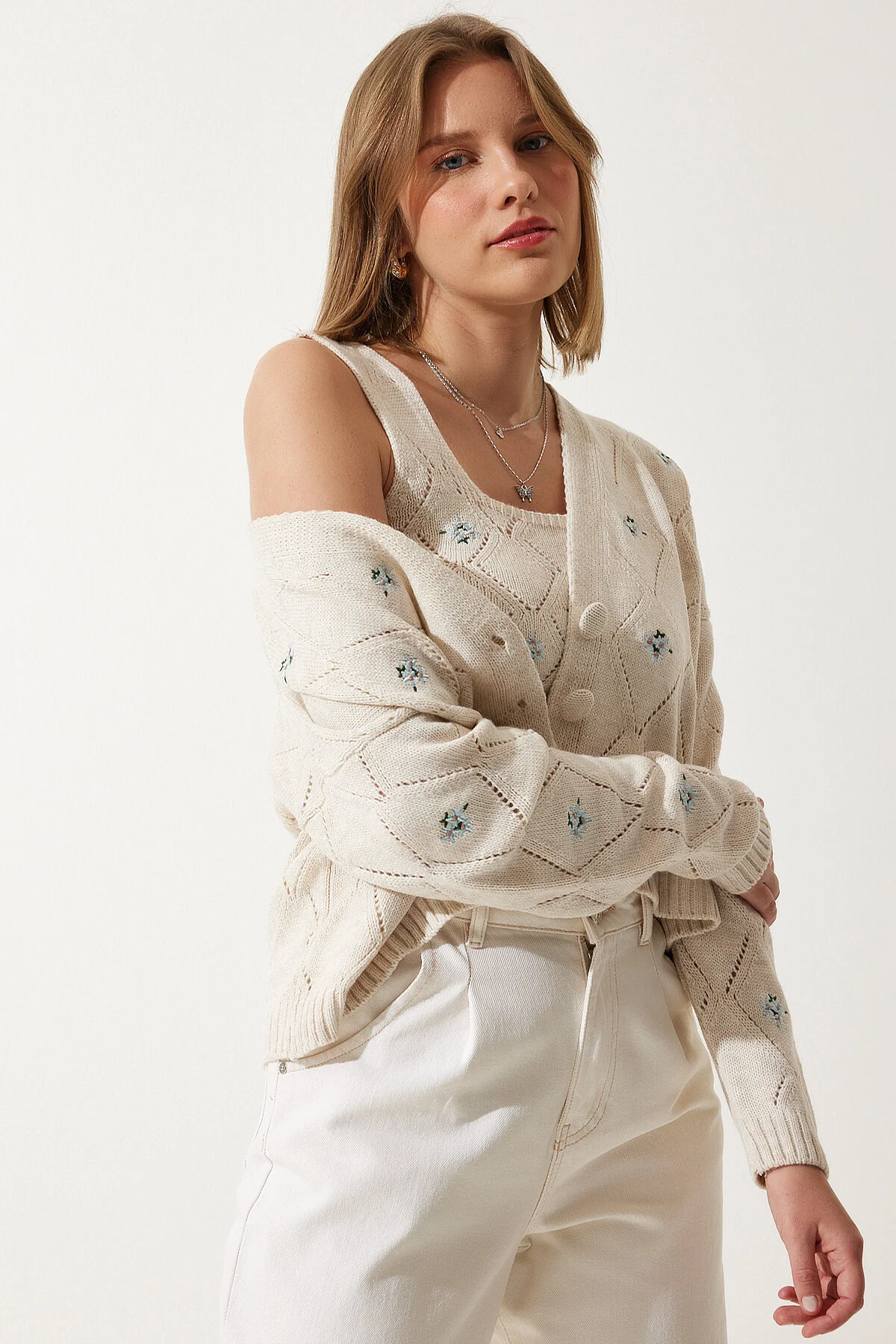Happiness İstanbul  Strickjacke - Beige - Regular Fit