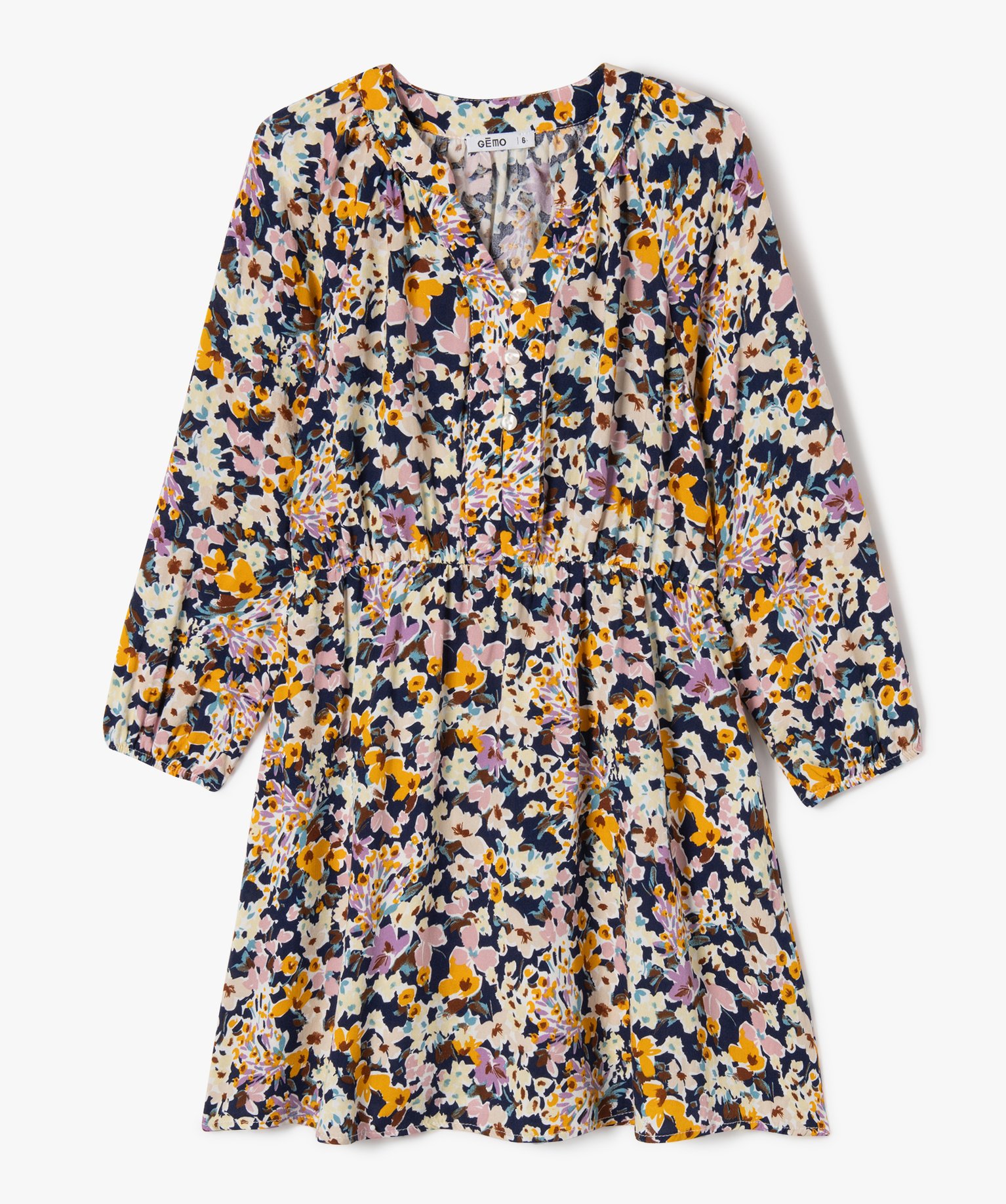 Robe à manches longues à motifs fleuris fille multicolore | GEMO