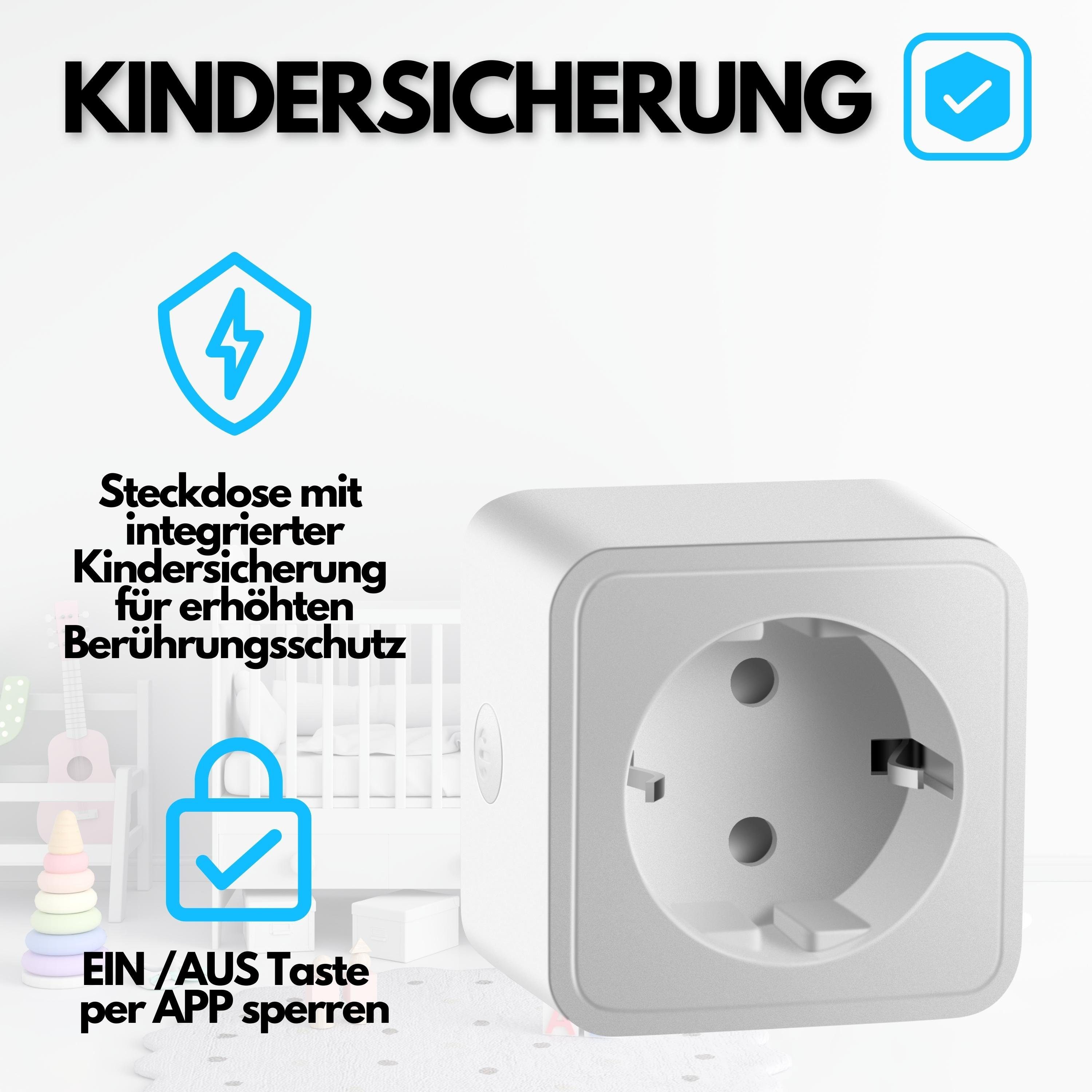 echos WLAN-Steckdose Eco-4060, max. 3680 W, Spar-Set, 4er Pack, Steuerung per App, Alexa/ Google kompatibel, WLAN, 2.4 GHz, Smart Home, Einfache Installation, Kindersicherung, Max. 16A