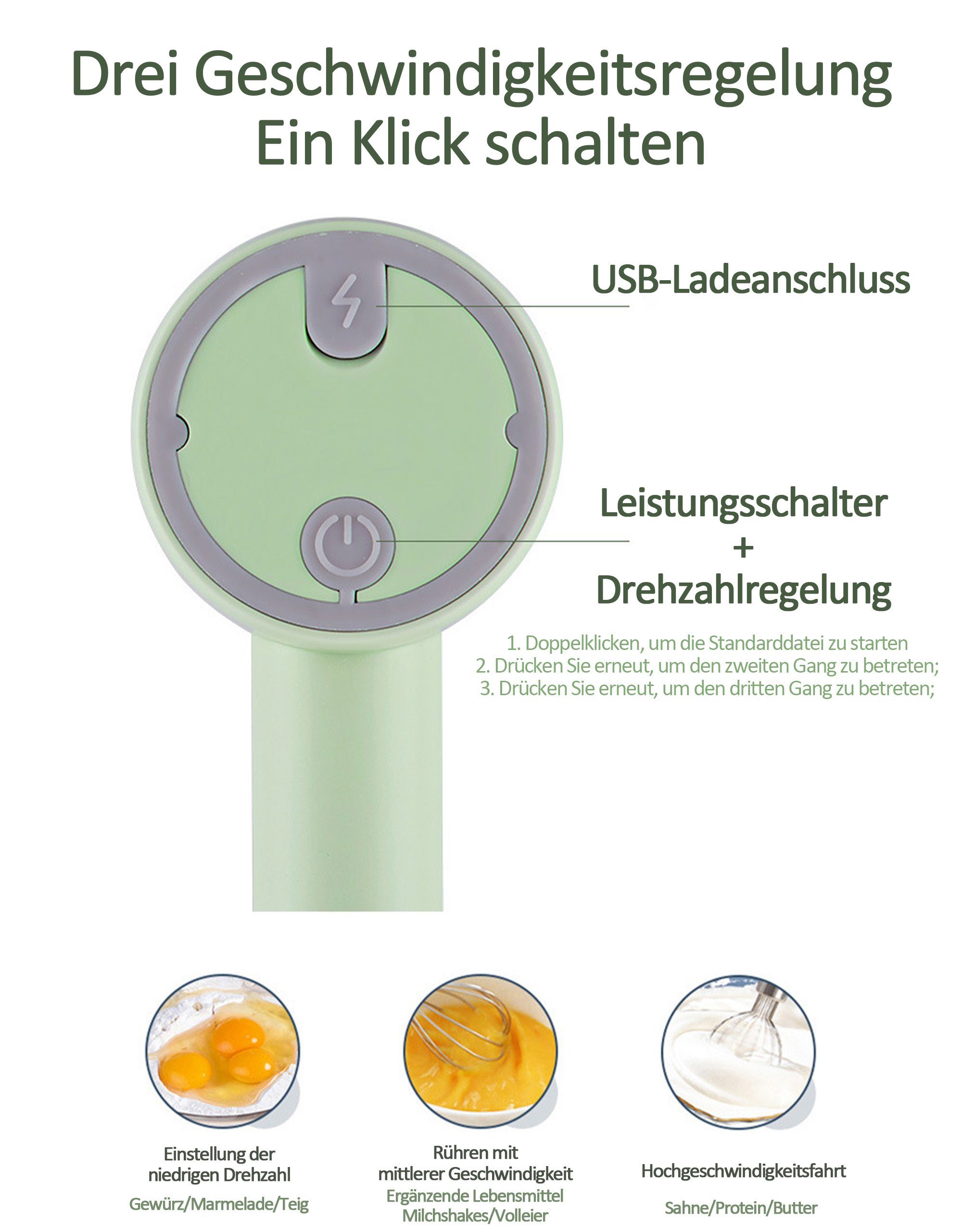KUGI Stabmixer Lebensmittelmischer Elektrischer Schneebesen Eiermischer, Pfannkuchenmischer Mischmaschine