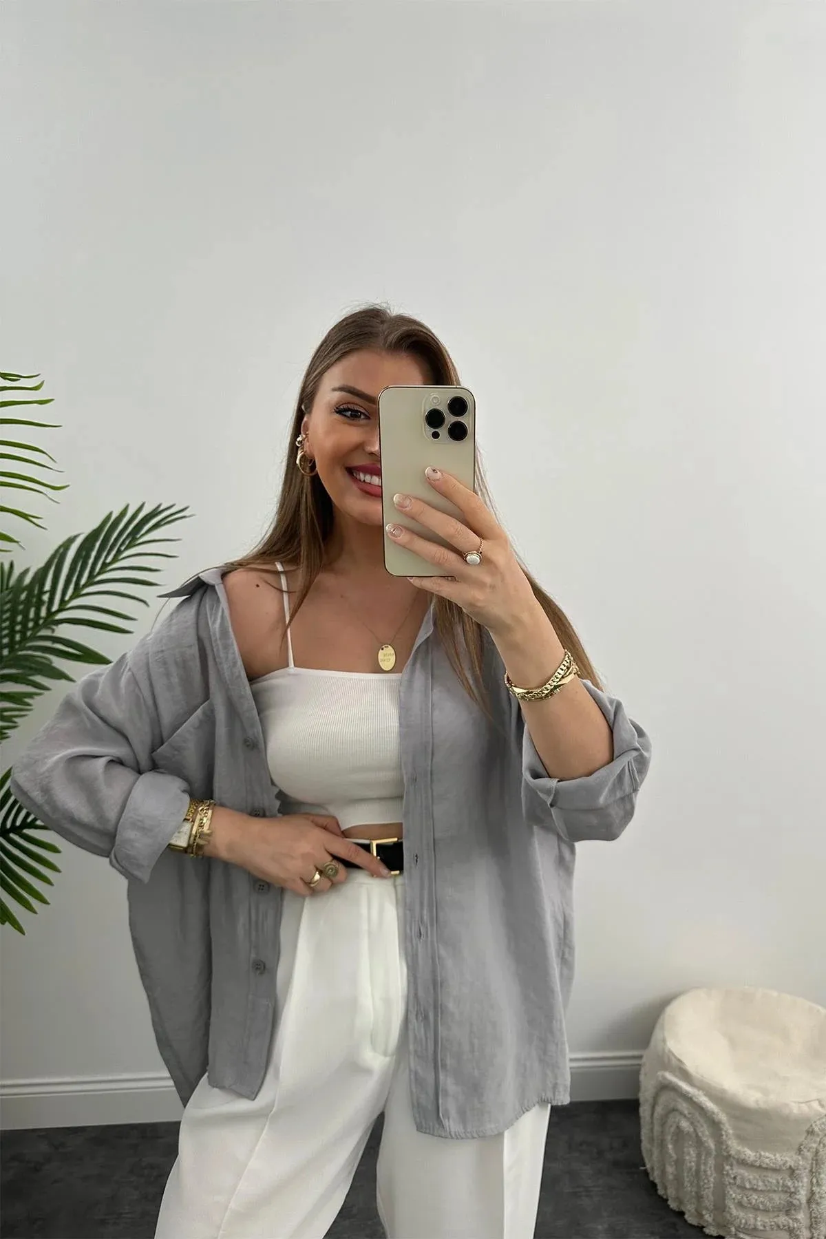 My Blog  Graues Oversize Off-Shoulder-Shirt