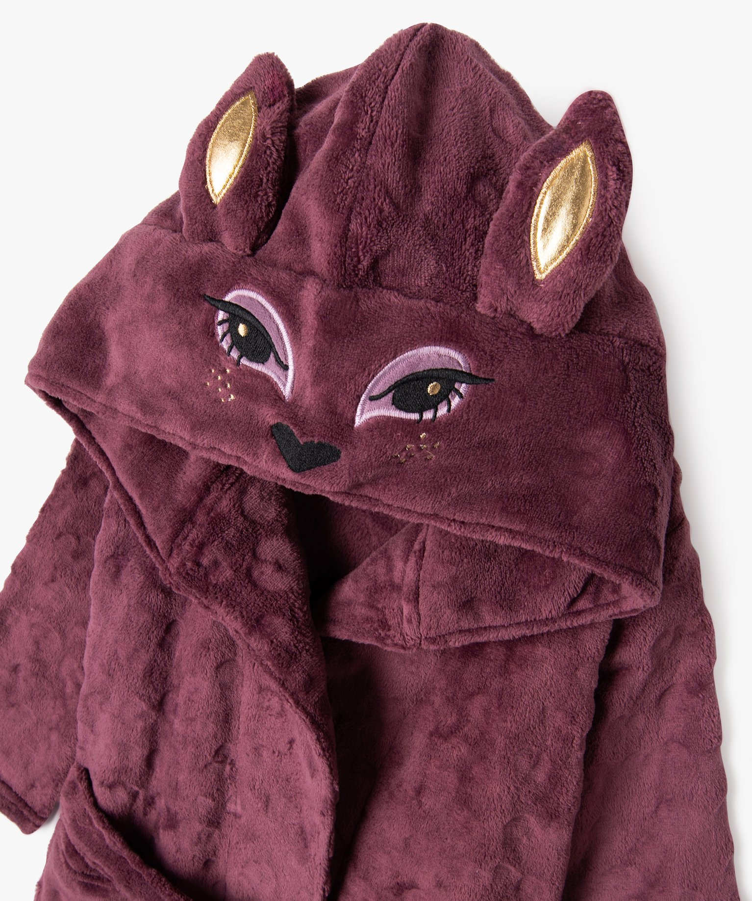 Robe de chambre en velours à motif biche fille violet fonce | GEMO