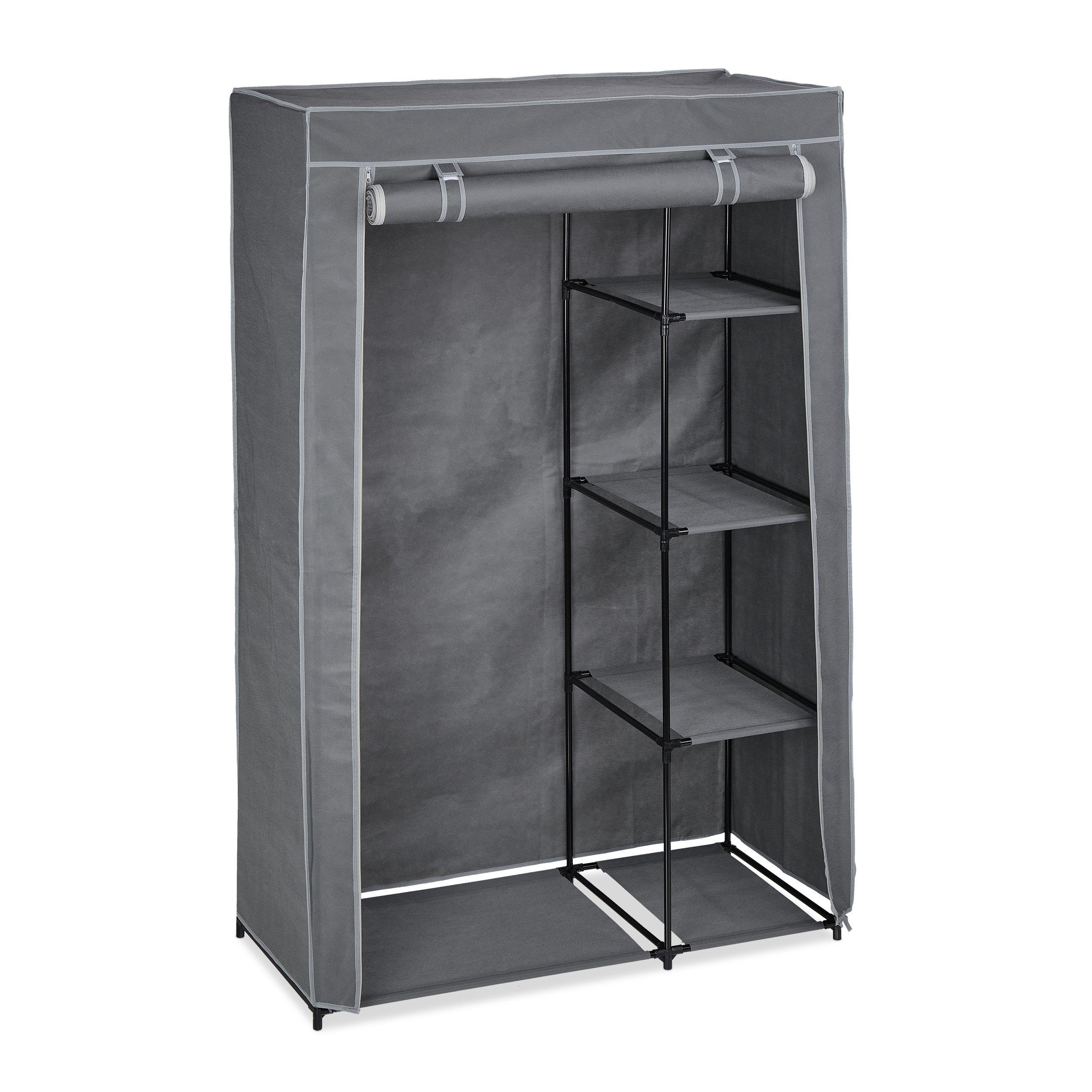 relaxdays Stoffschrank Stoffschrank mit Kleiderstange Anthrazit