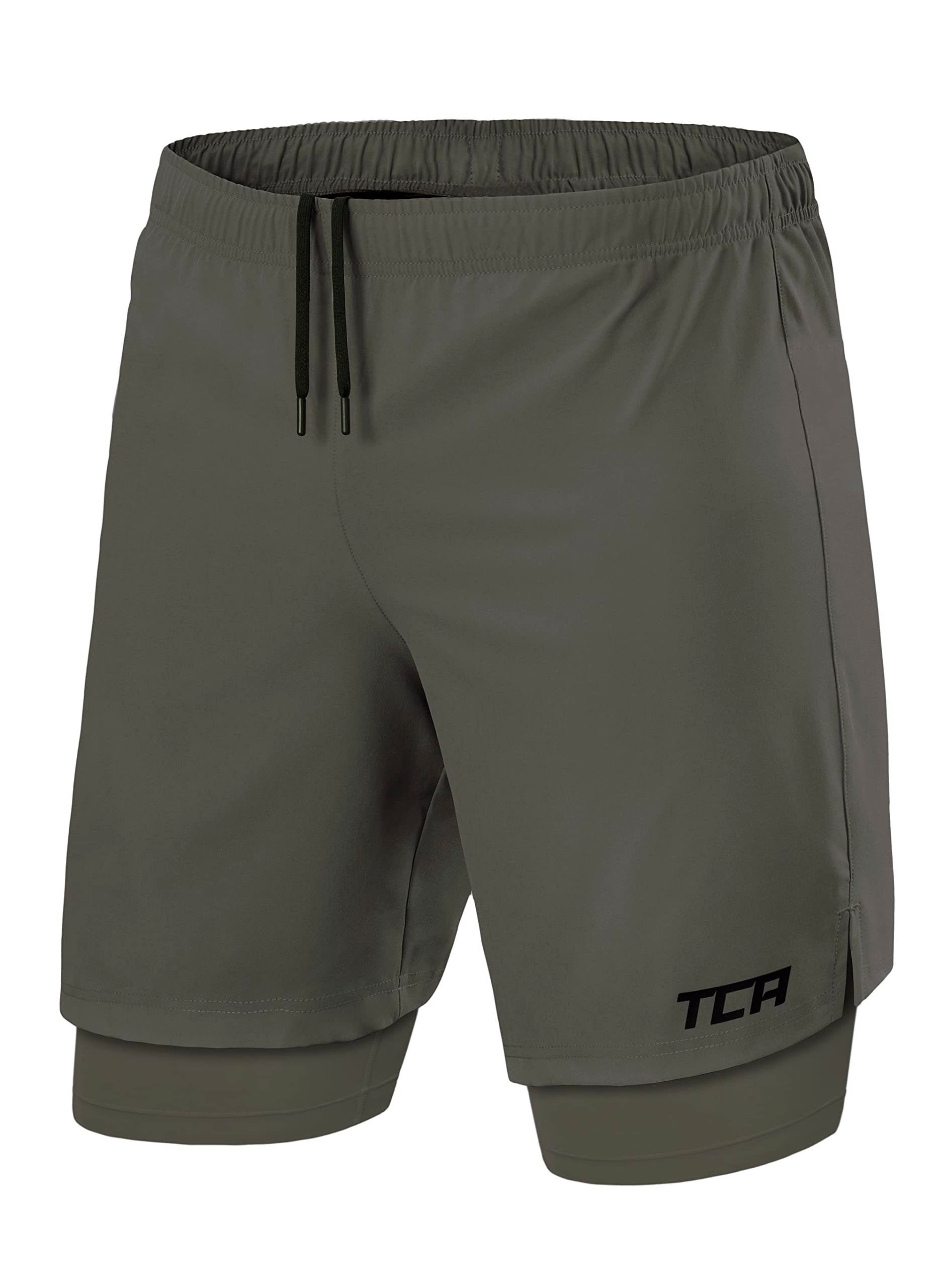TCA Trainingsshorts TCA Herren 2-in-1 Laufhose mit Kompressionshose - Grün/Grün, XL
