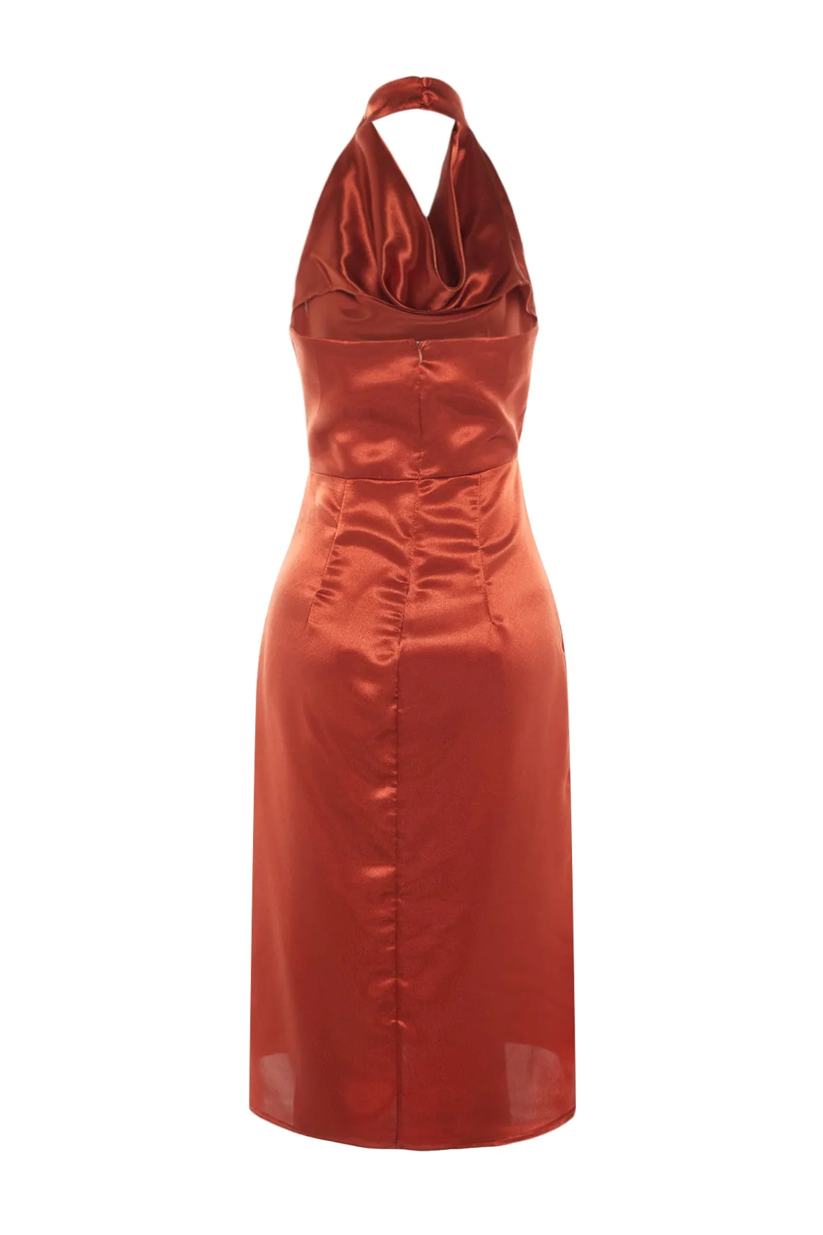 Trendyol Collection  Elegantes Abendkleid aus gewebtem Zimt-Satin TPRSS23EL00008