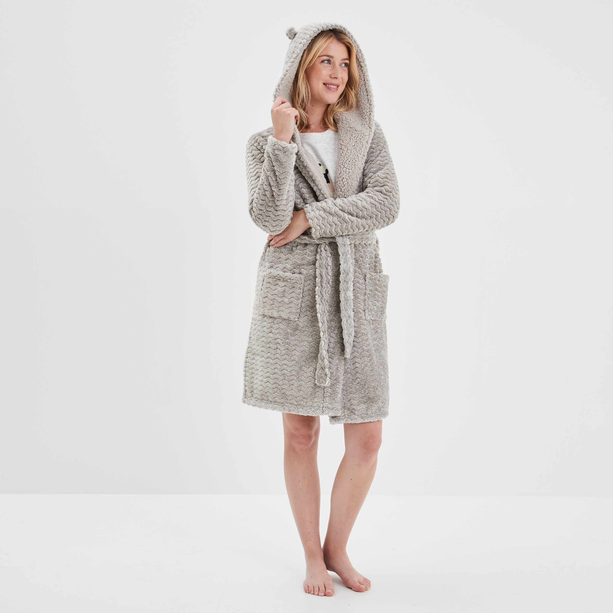 Peignoir à capuche gris clair femme | La Halle