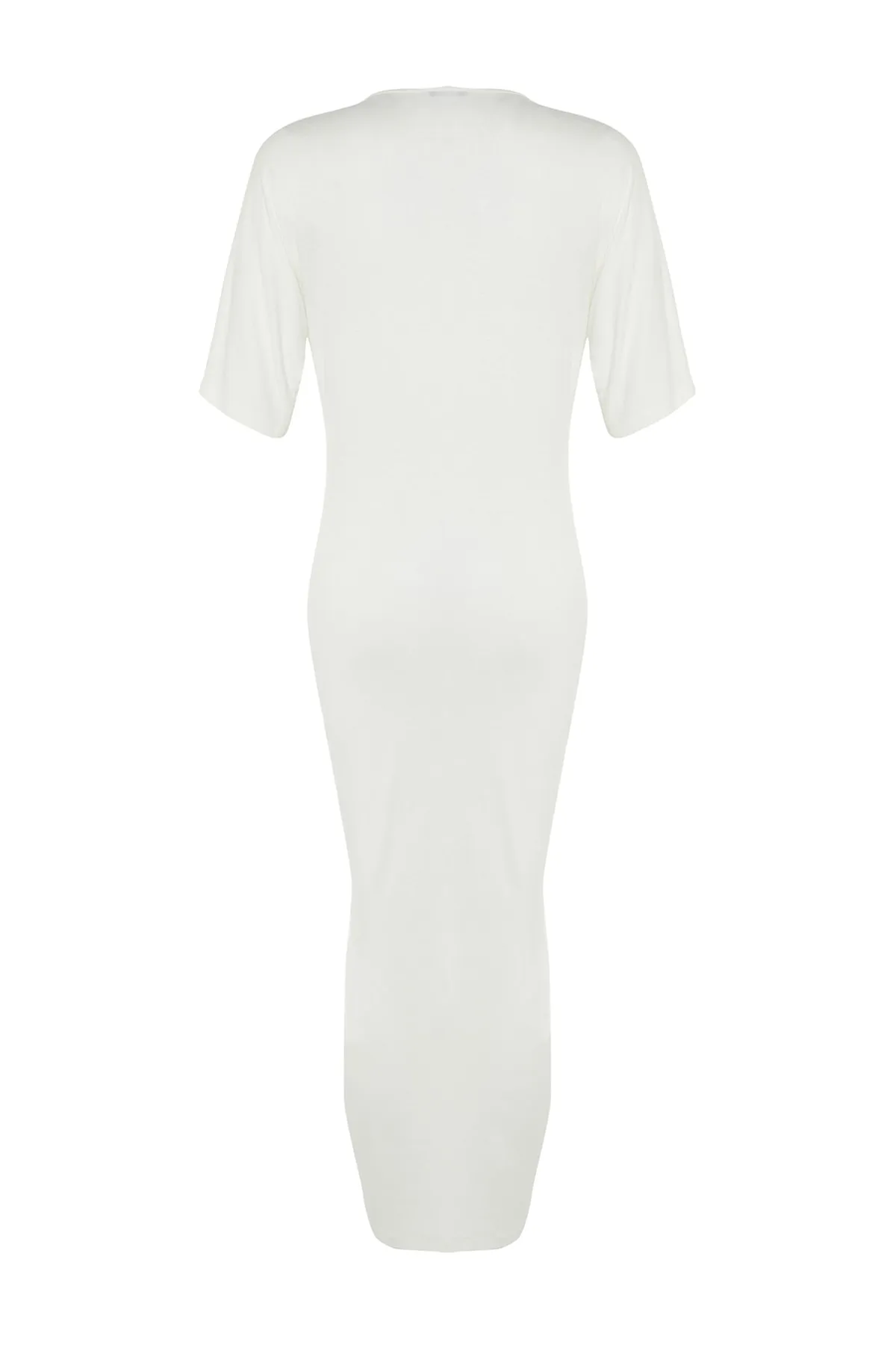 Trendyol Collection  Ecrufarbenes Midi-Strick-Strandkleid mit Raffung TBESS23EL00233