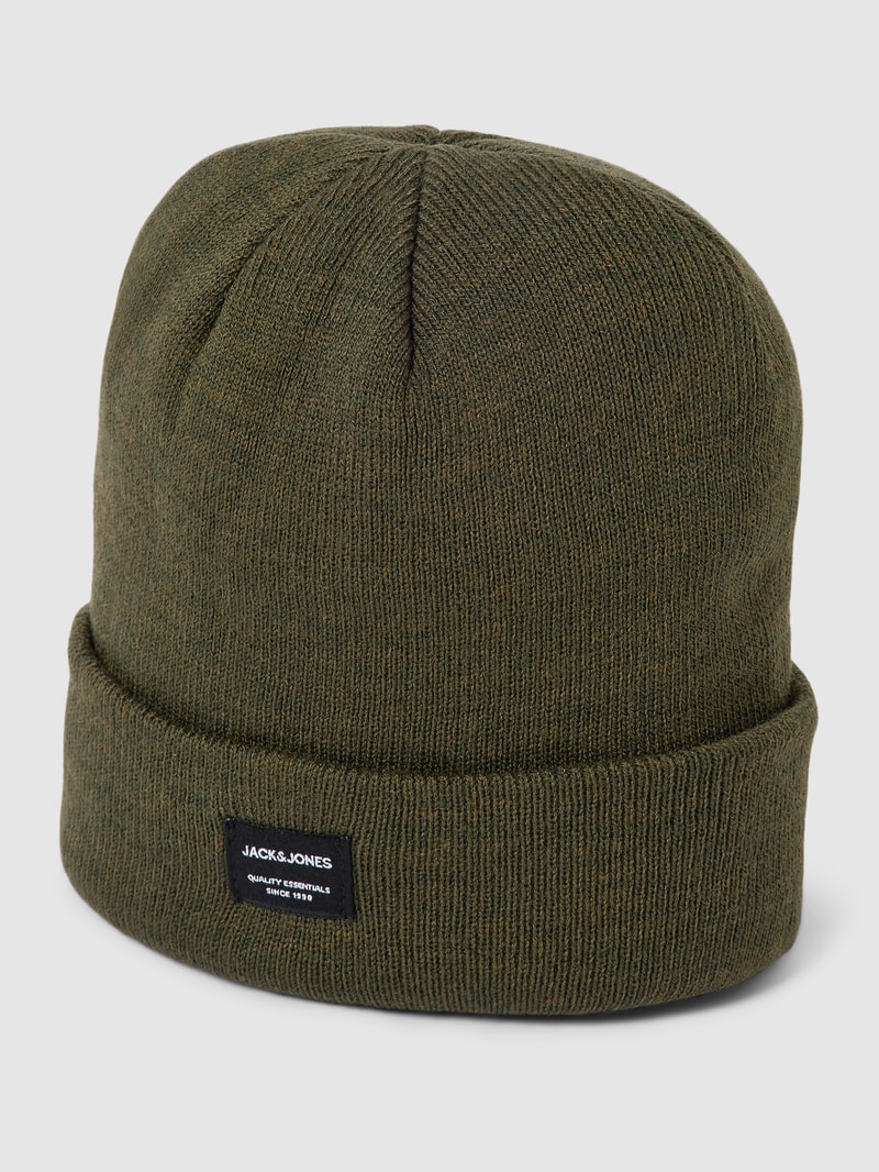 Beanie mit Label-Detail Modell 'DNA' in olivgrün meliert