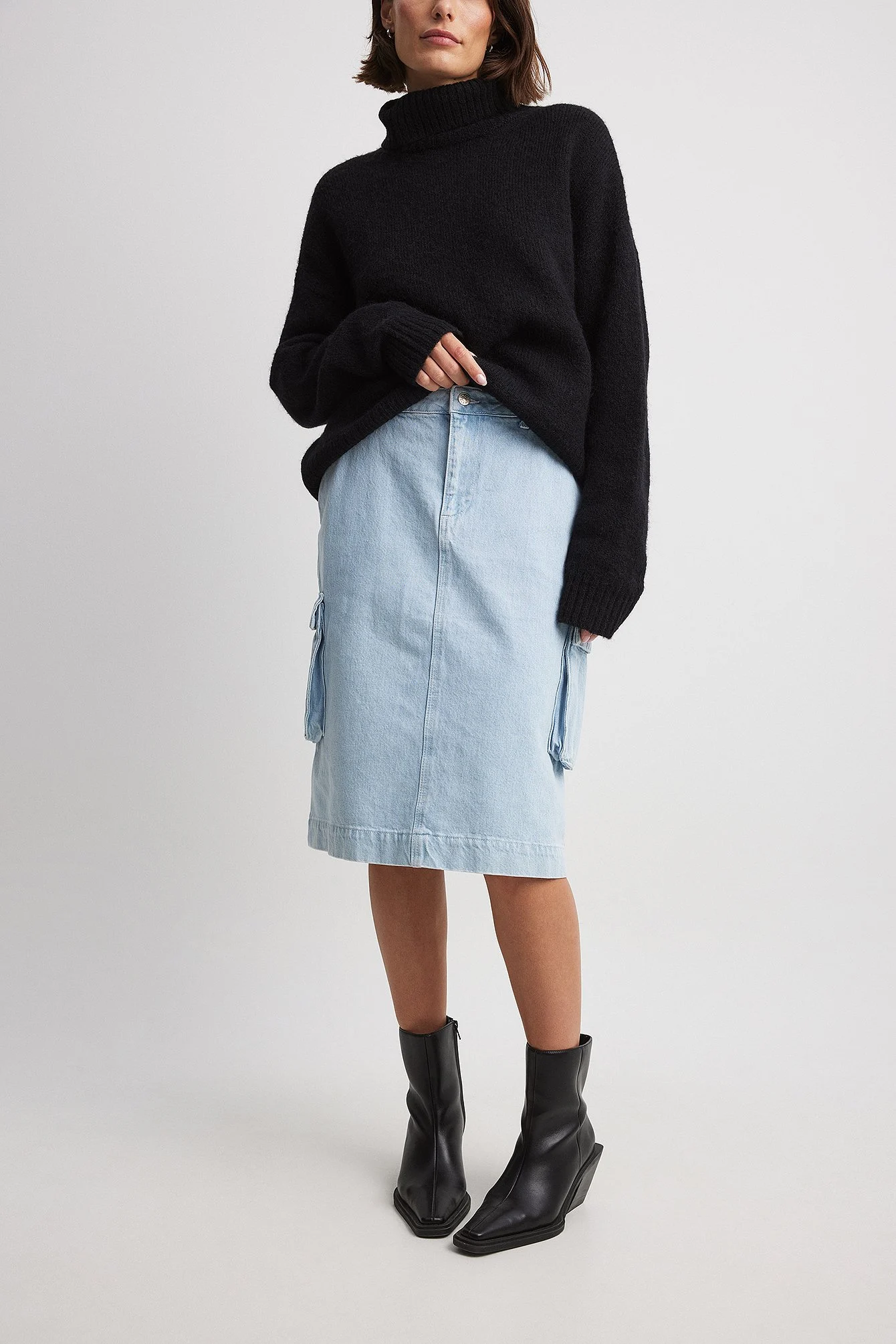 Midi-Denim-Rock mit Cargo-Detail