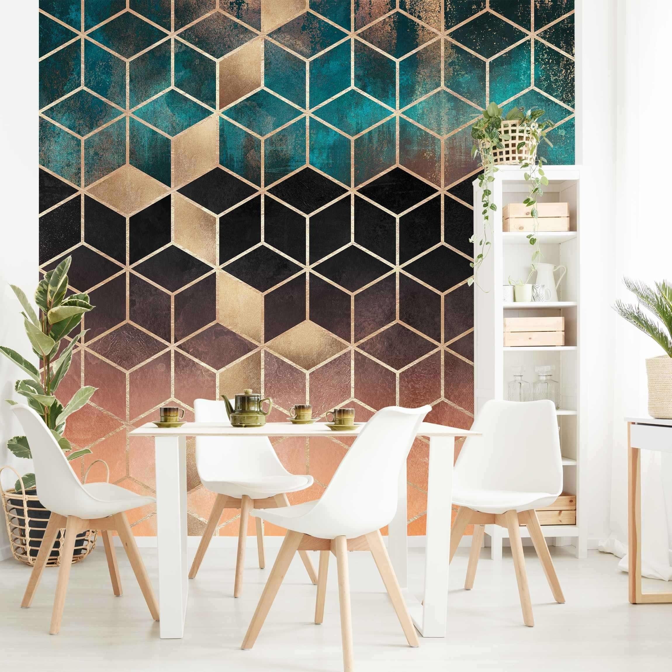 Bilderdepot24 Vliestapete Abstrakt Türkis Rosé goldene Geometrie Tapete Wanddeko Modern Kunst, Glatt, Matt, (Inklusive Gratis-Kleister oder selbstklebend), Wohnzimmer Schlafzimmer Küche Flur Fototapete Motivtapete Wandtapete