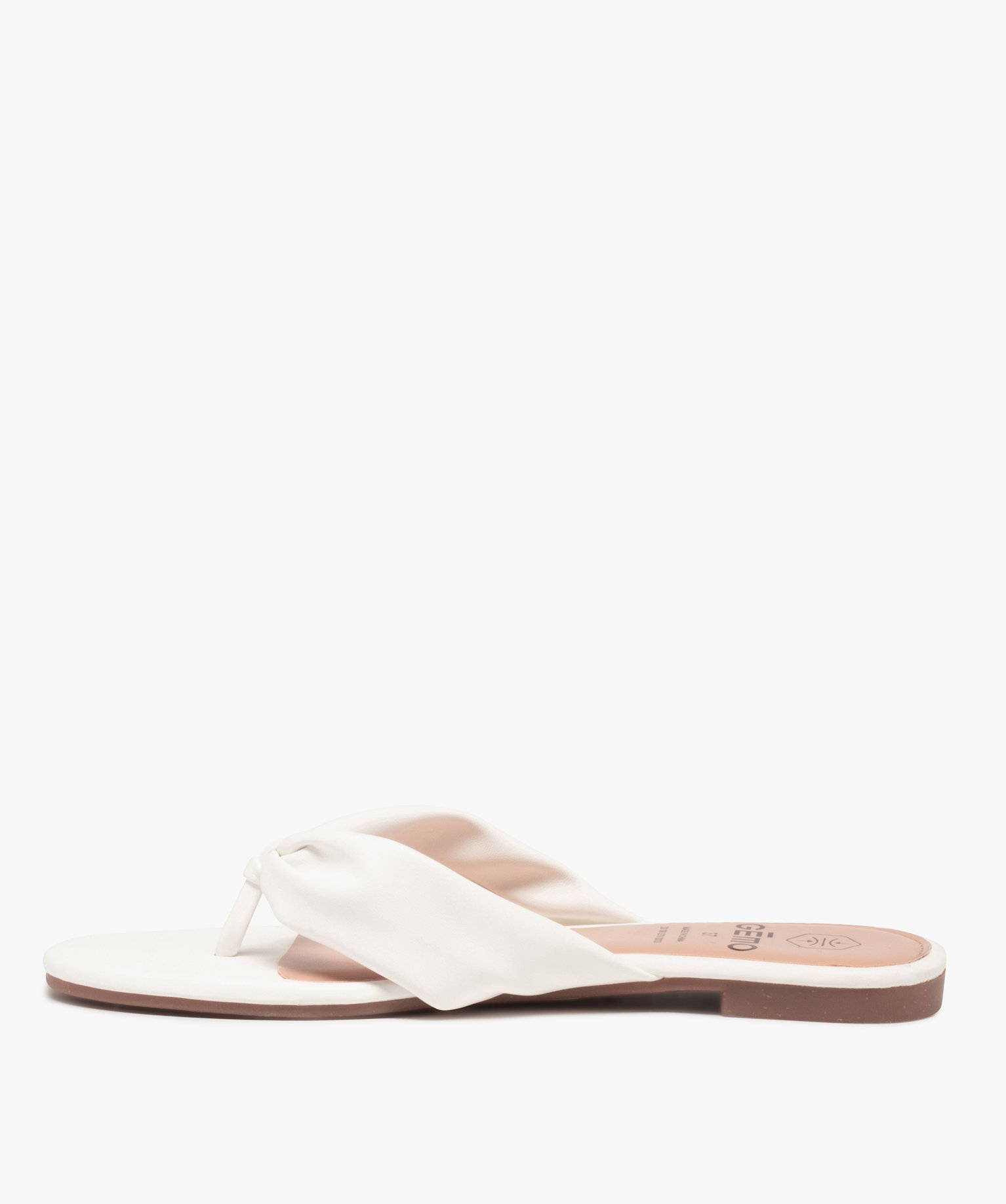 Tongs femme à talon plat et entre-doigts drapé blanc | GEMO