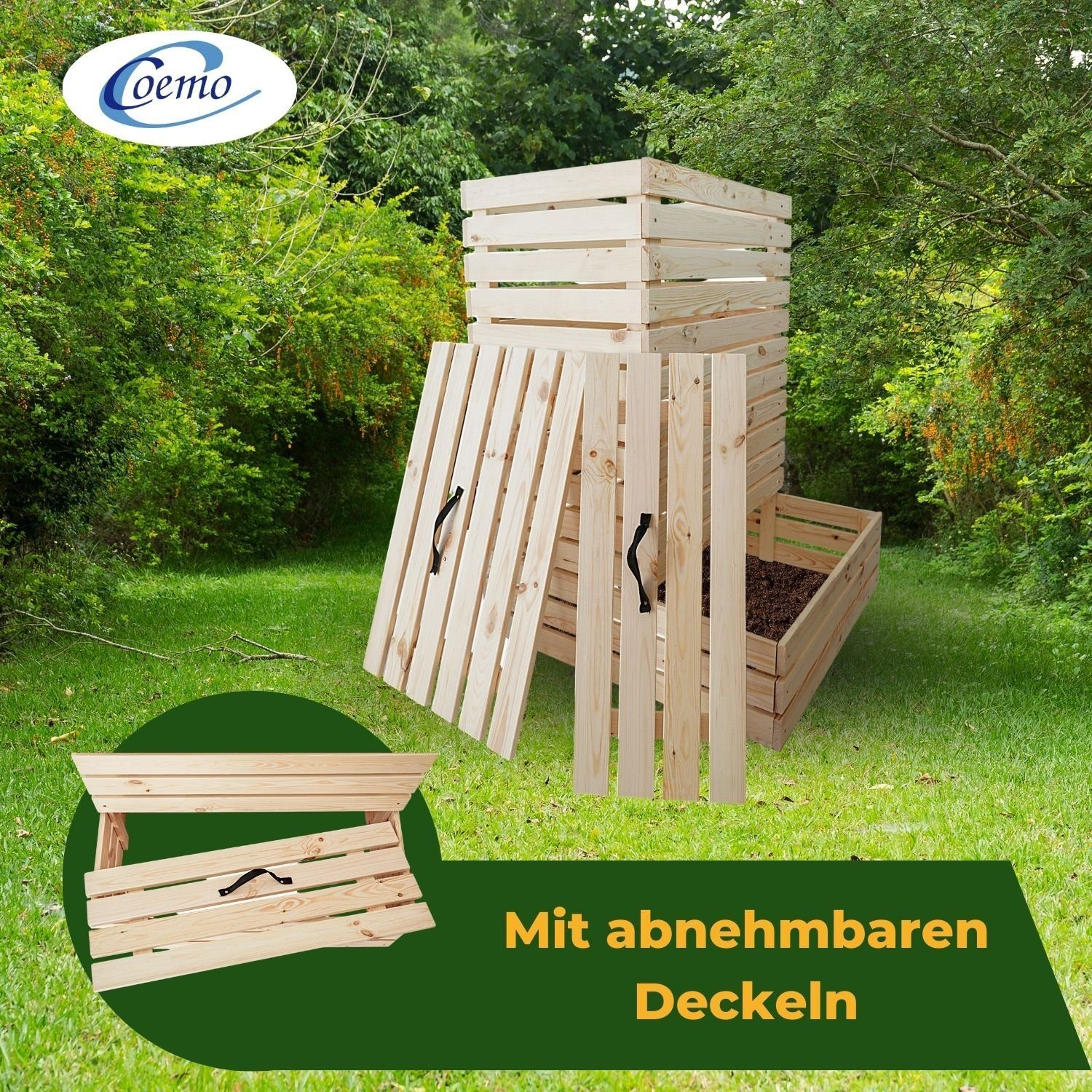 Coemo Komposter, BxTxH: 78x75x112 cm, 450 l, Karl Holzkomposter mit 2 Deckeln