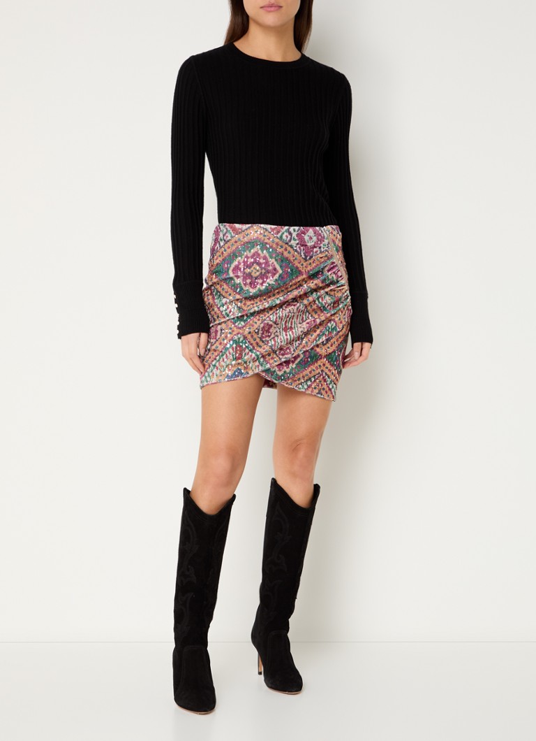 ba&sh Toya velvet mini skirt with print and sequins
