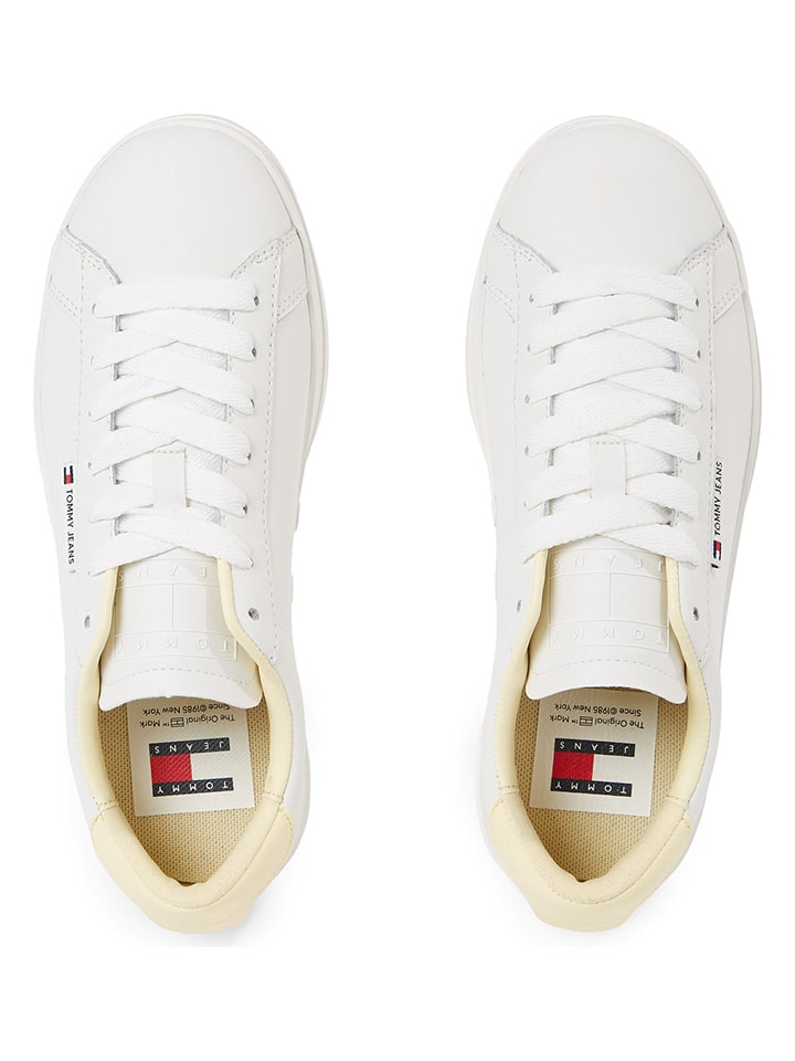 Tommy Hilfiger Shoes Leder-Sneakers in Weiß/ Gelb günstig kaufen