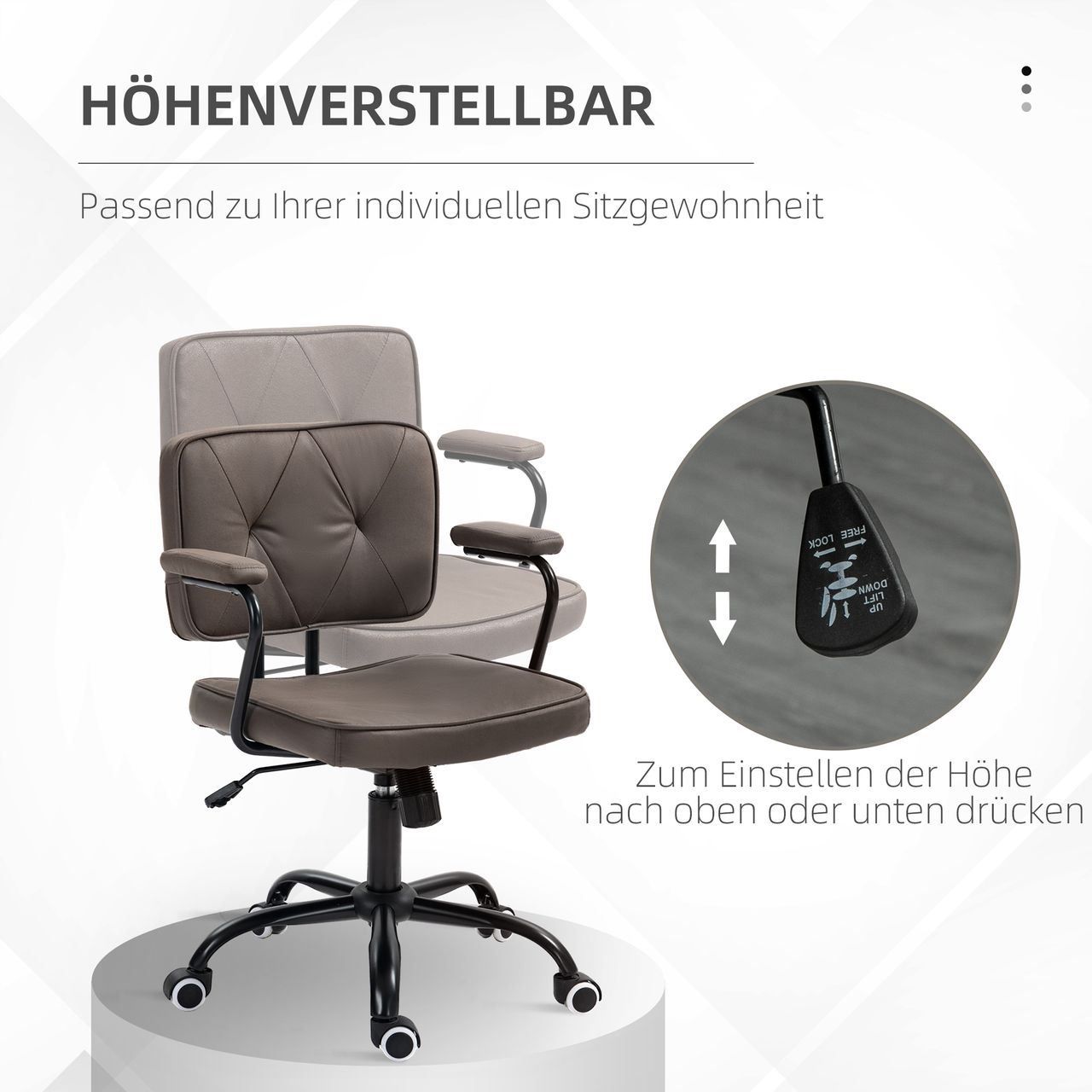 Vinsetto Bürostuhl mit Rollen Drehstuhl Schreibtischstuhl Wippfunktion Kaffee