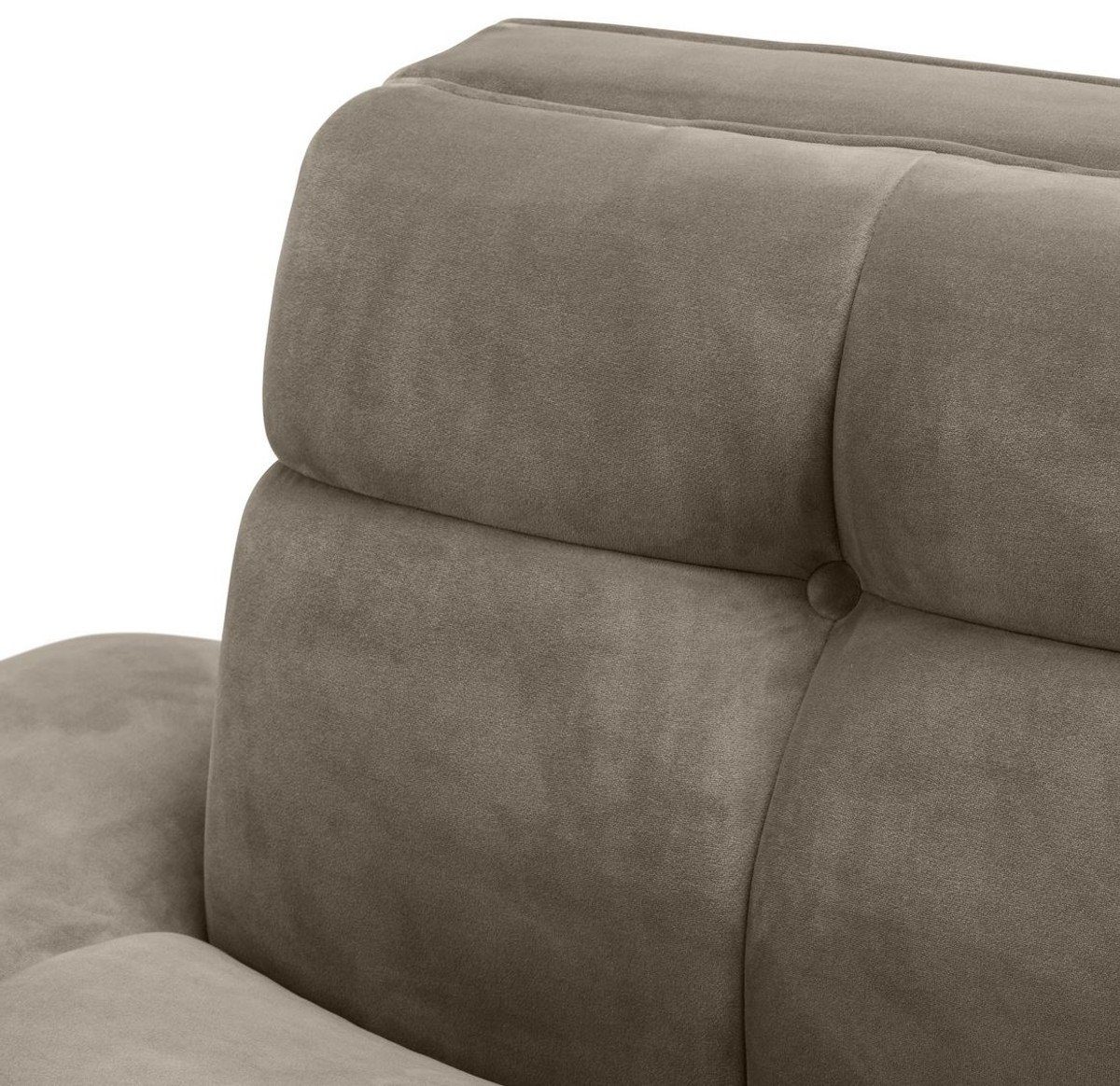 Casa Padrino Loungesofa Luxus Lounge Sofa Greige / Schwarz 223 x 95 x H. 68 cm - Rechtsseitiges Wohnzimmer Sofa mit edlem Samtsoff und 2 Kissen