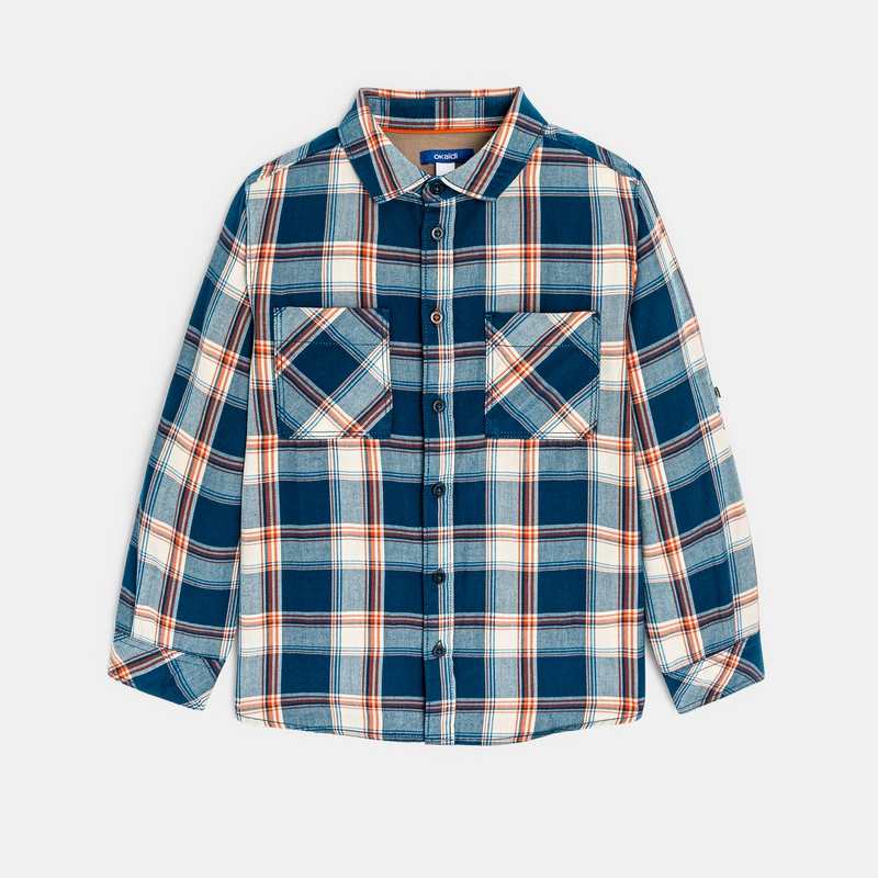 Chemise à carreaux manches longues bleue garçon