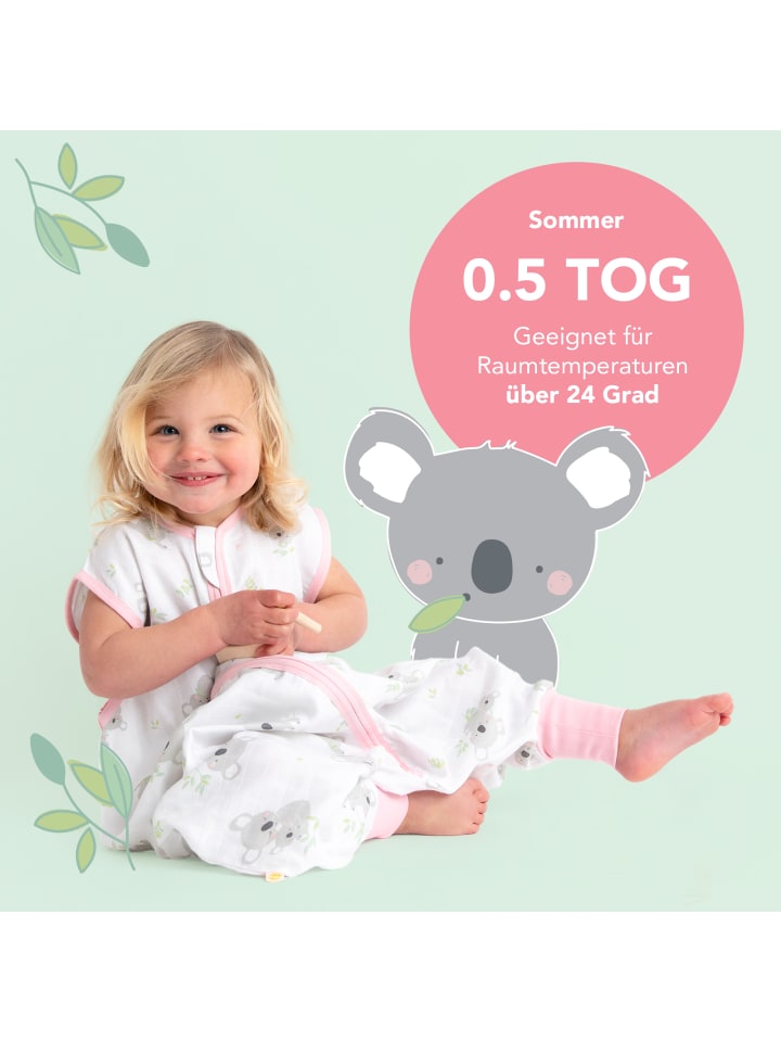 Schlummersack Musselin Schlafsack mit Füßen, 0.5 TOG in Rosa-Weiß günstig kaufen