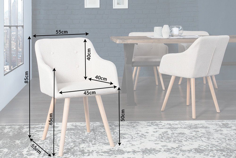 riess-ambiente Polsterstuhl SCANDINAVIA MEISTERSTÜCK beige / natur (Einzelartikel, 1 St), Esszimmer · Webstoff · Massivholz · mit Armlehne · Retro Design