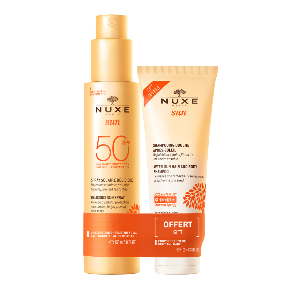 Nuxe Spray Fondant Haute Protection SPF50 150ml + Shampoing douche après soleil 100ml Protection solaire