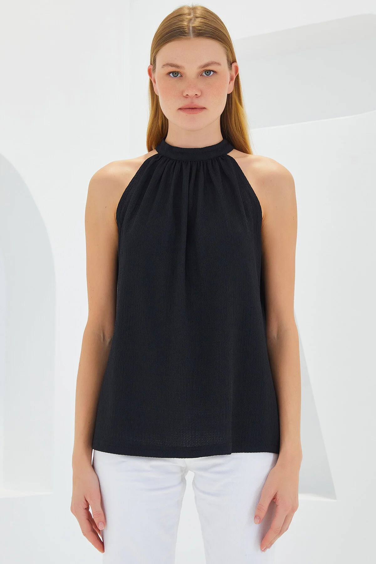 Bigdart  0489 Neckholder-Strickbluse - Schwarz