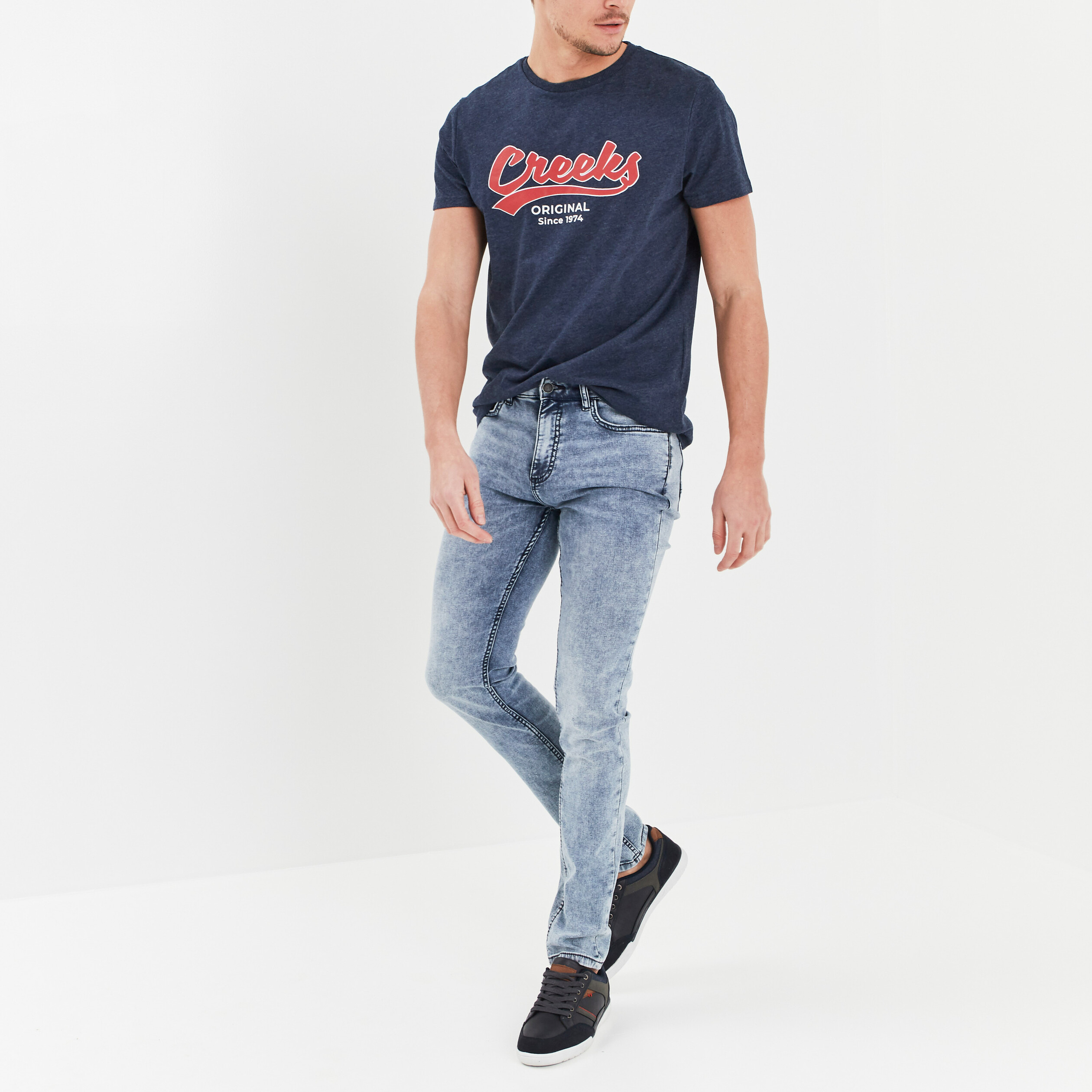 T-shirt coton manches courtes Creeks bleu marine homme | La Halle