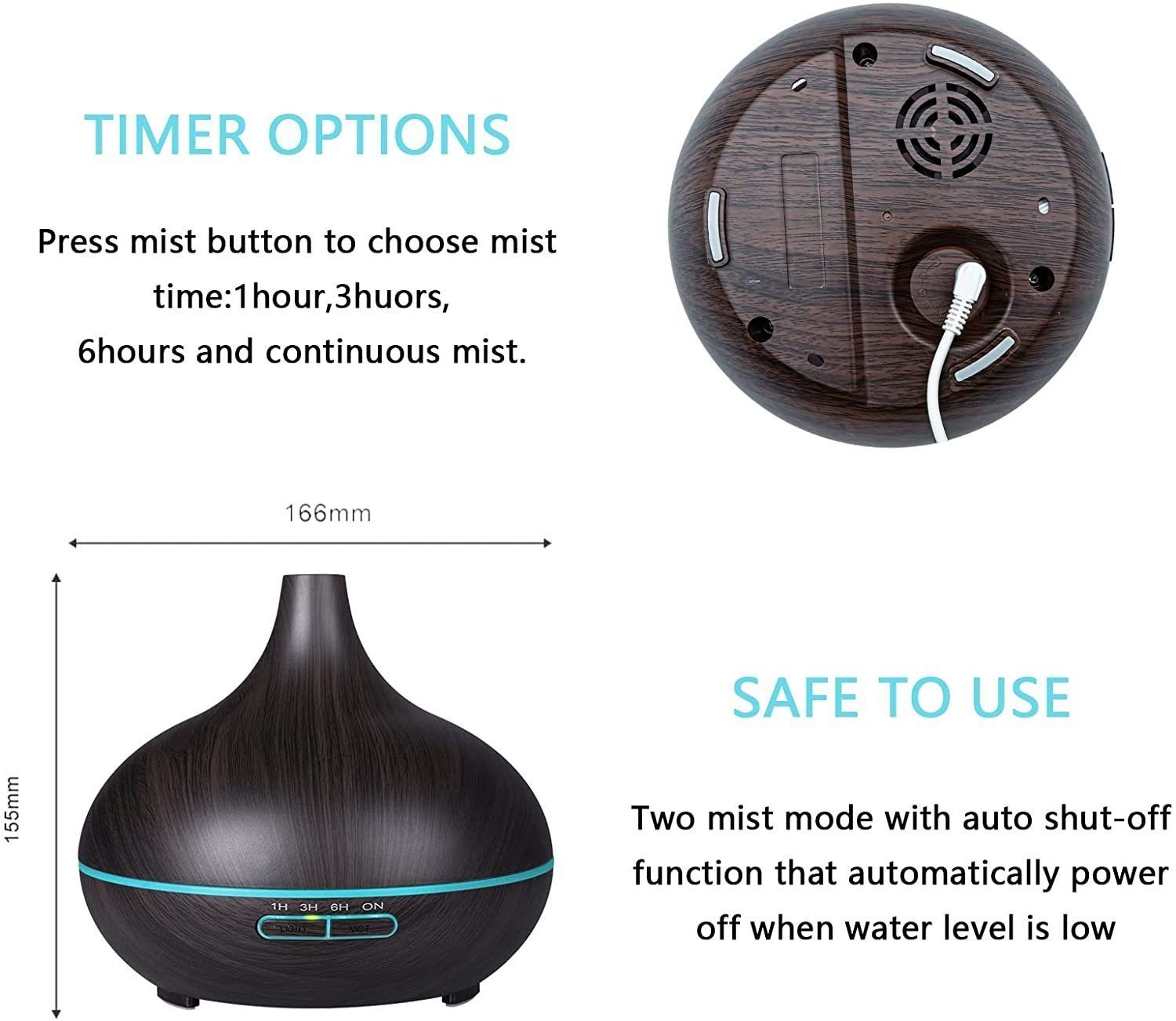 Mutoy Diffuser, Aroma Diffuser, 550ml, Aroma Ultraschall-Vernebler, 550,00 l Wassertank, Aroma sparsamen Ultraschall-Vernebler in kleine Duftspender verwandeln