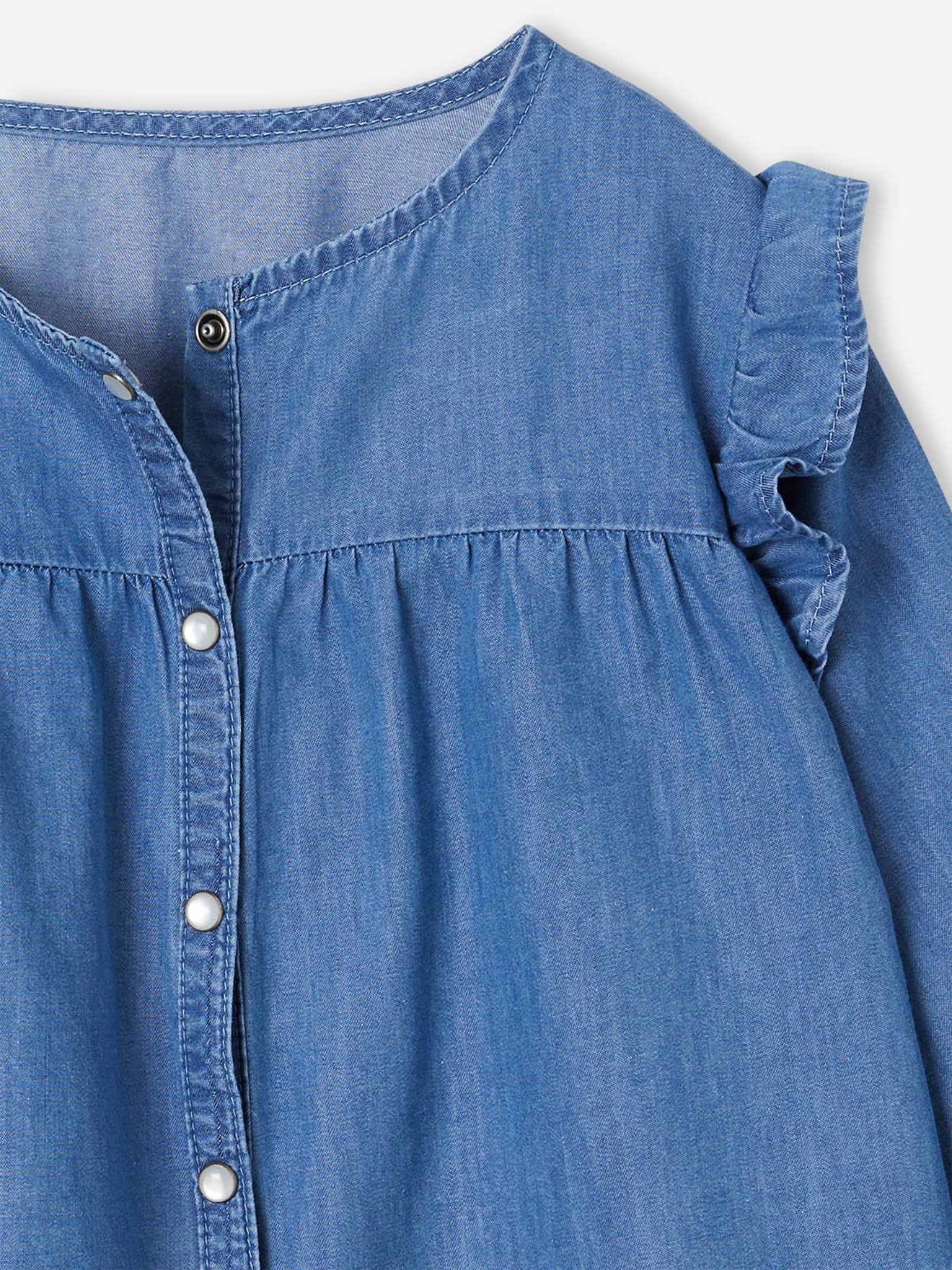 Vertbaudet Mädchen Jeansbluse mit Volants - blue stone