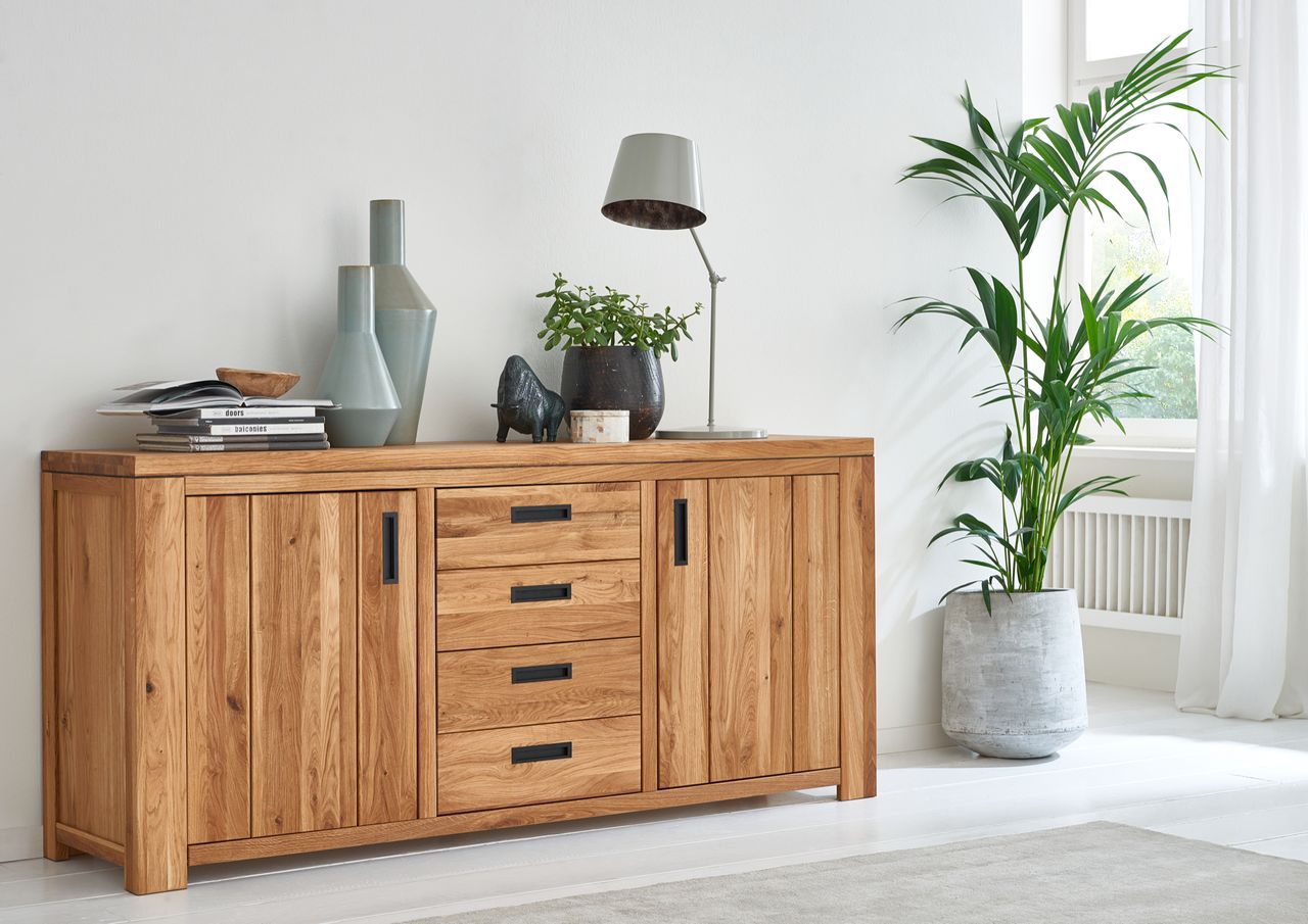 Relita Sideboard AMIGOS mit 2 Türen und 4 Schubladen Wildeiche geölt teilmassiv