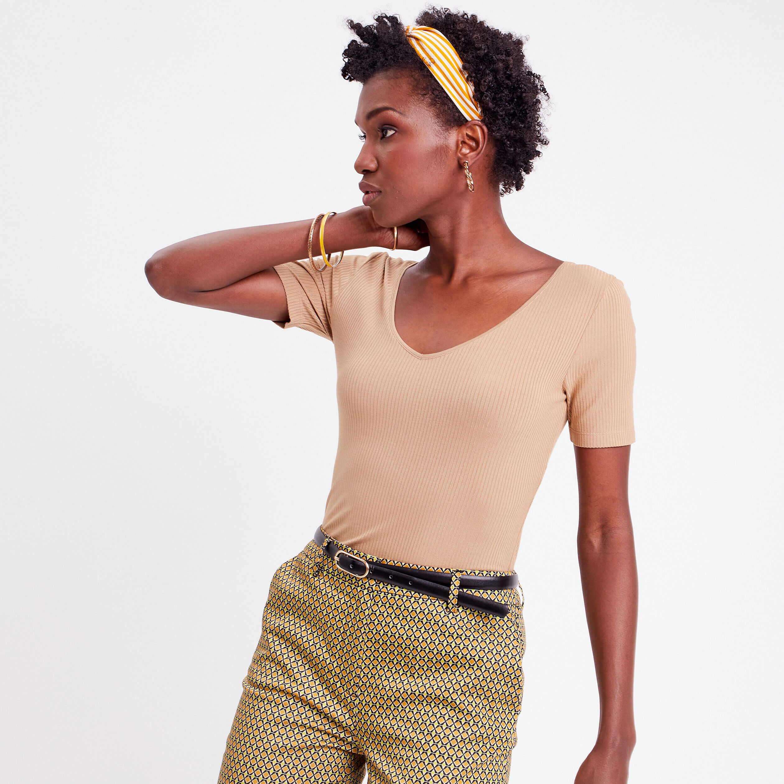 T-shirt manches courtes marron clair femme | Cache Cache