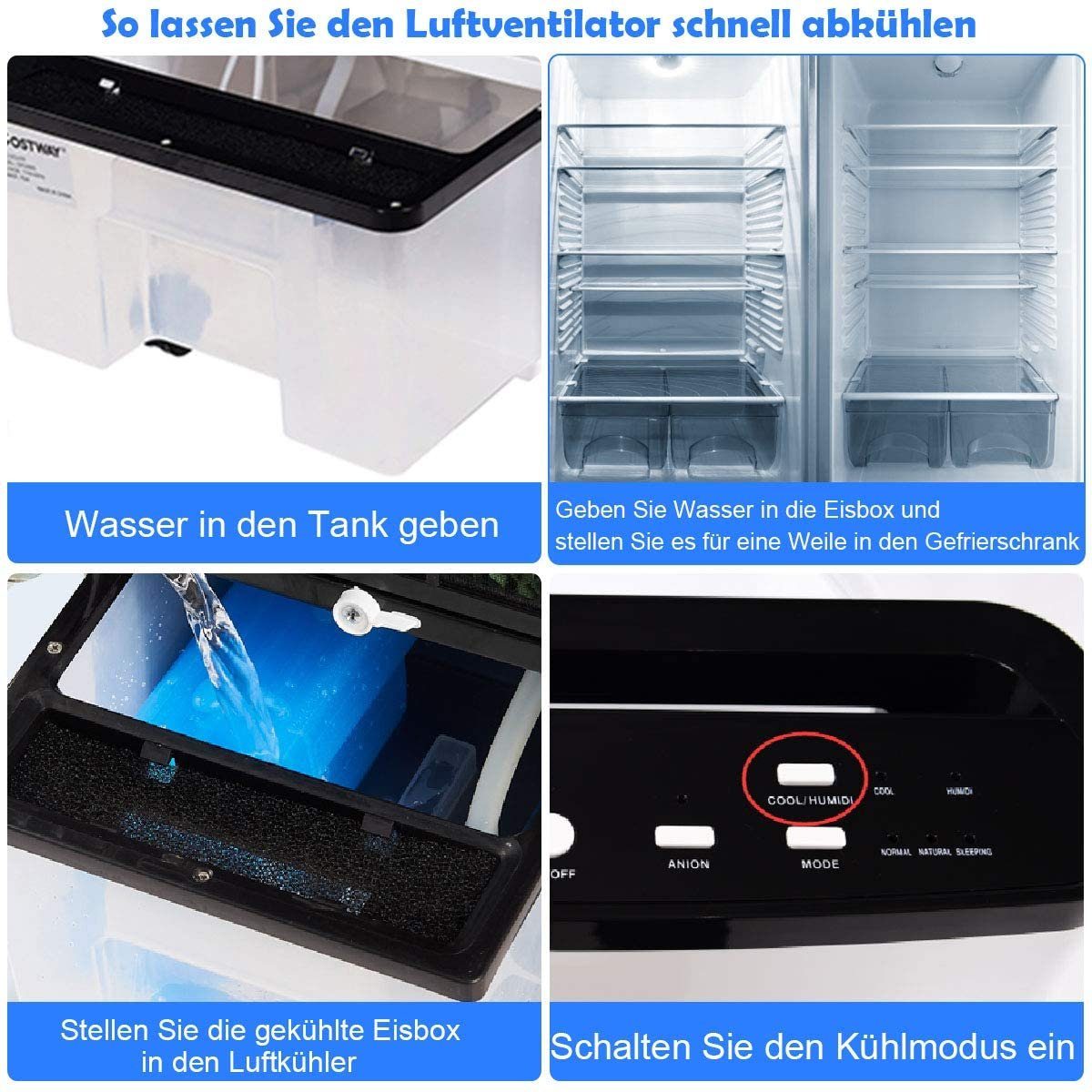 COSTWAY Ventilatorkombigerät Luftkühler, 75W, 8L Tank, 7,5H Timer, 3 Stufen