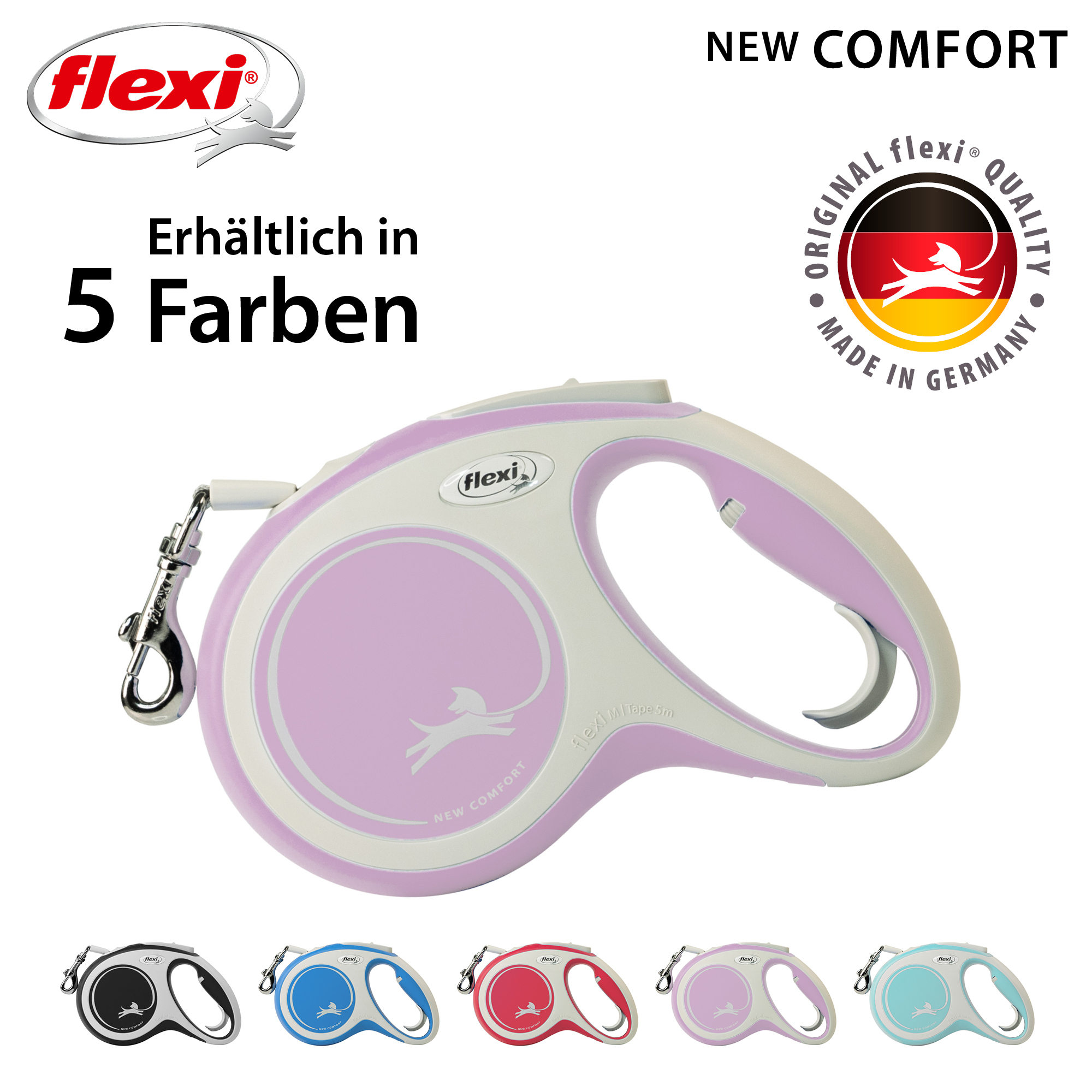 Flexi Hundeleinen Flexi New Comfort Gurt rosa M, 5 m, 25 kg