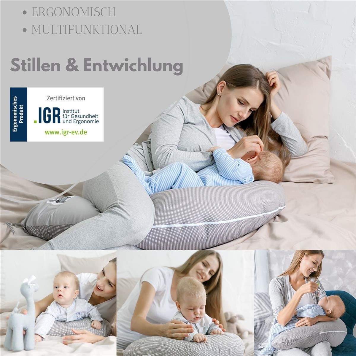 SEI Design Stillkissen Seitenschläferkissen Babynestchen Kuschelnest XXL, Schwangerschaftskissen mit Bezug, Bezug 100% Baumwolle