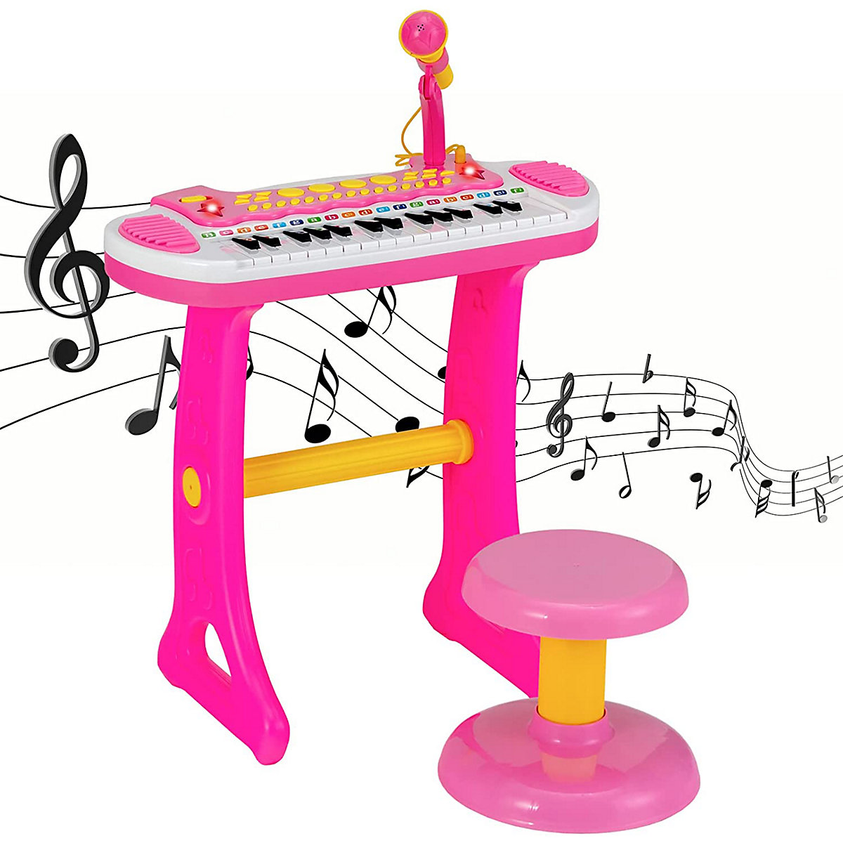 Keyboard mit Hocker Mikrofon Lichtern 31 Tasten