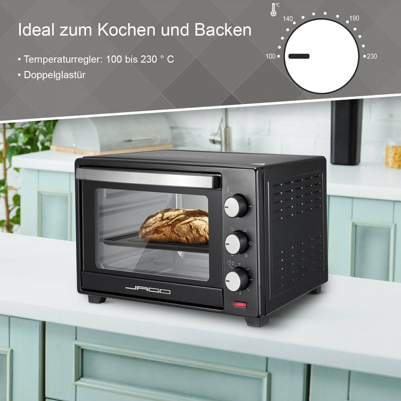 Jago Minibackofen mit 30/48/60L 1600/2000W Grill Mini Ofen Toastofen Pizzaofen