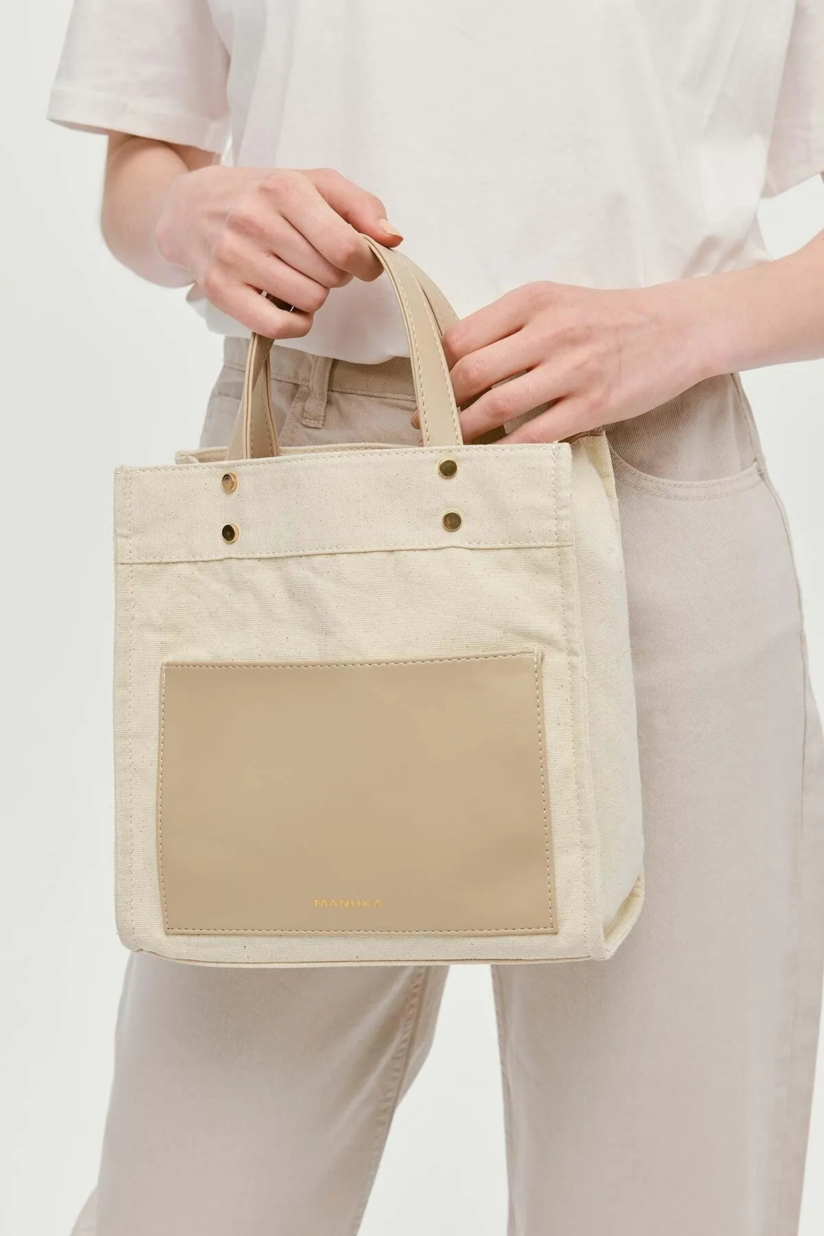Manuka  Canvas-Tasche mit Ledertasche Beige