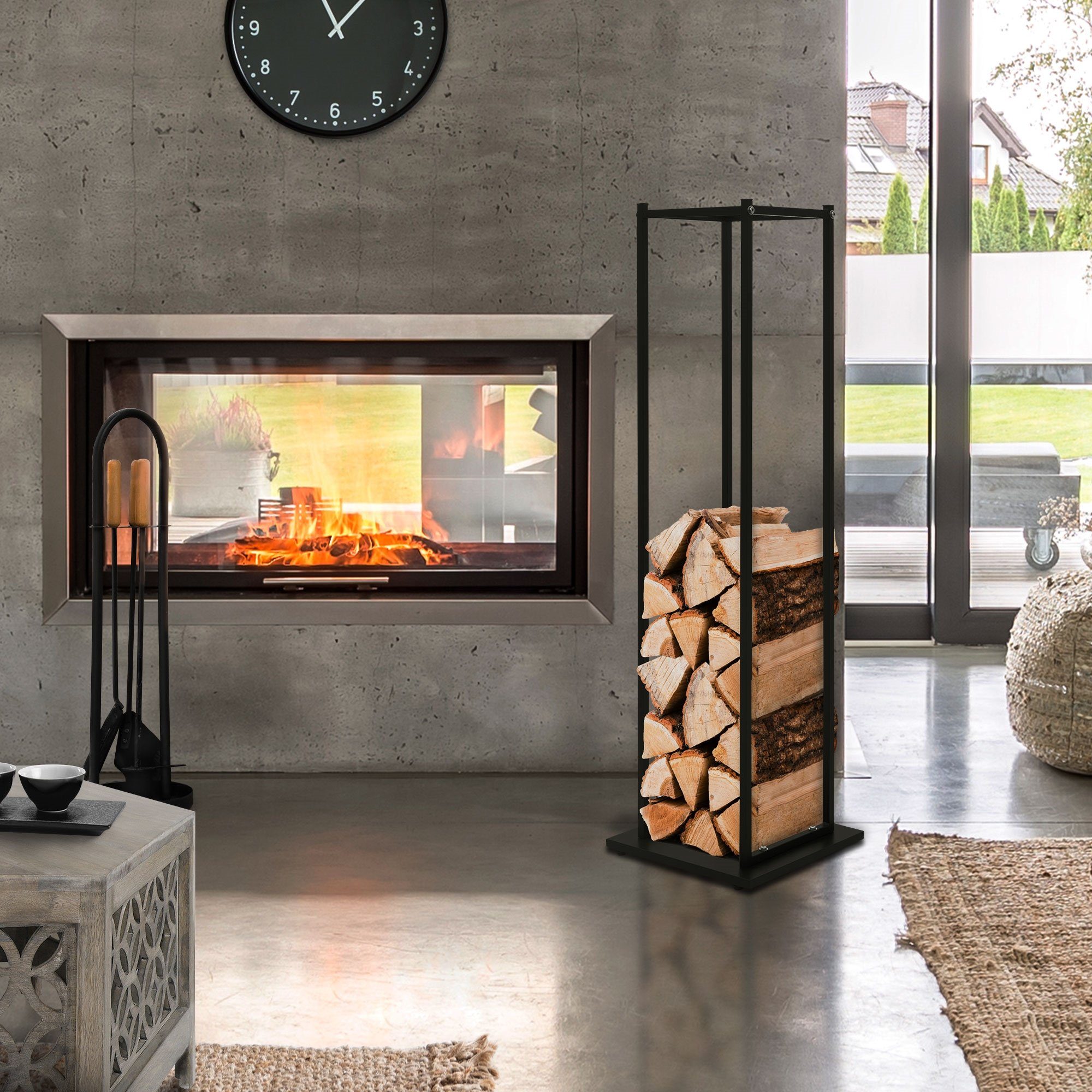 ML-DESIGN Kaminholzregal Brennholzregal Holzaufbewahrung Kaminholzständer Kaminholzhalter, BxTxH:33x33x115 cm, Schwarz 33x115x33cm rechteckig Metall Innen/Außen