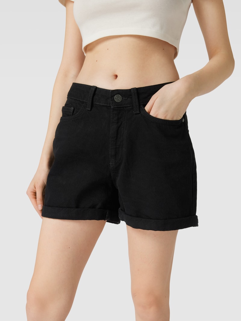 Jeansshorts mit fixierten Beinumschlägen Modell 'SMILEY' in schwarz