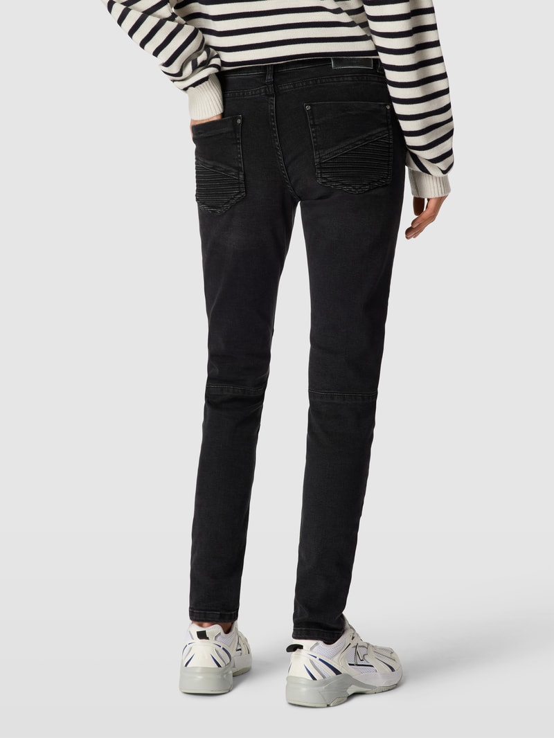 Skinny Fit Jeans mit Teilungsnähten Modell 'Biker Jeans cropped' in schwarz