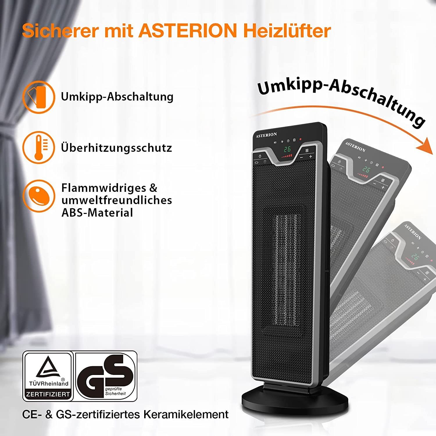 Daskoo Heizlüfter 2200W Keramik Heizlüfter Elektroheizung mit Thermostat, Energiesparend Leise, 24H Timer, Fernbedienung, Oszillationsfunktion