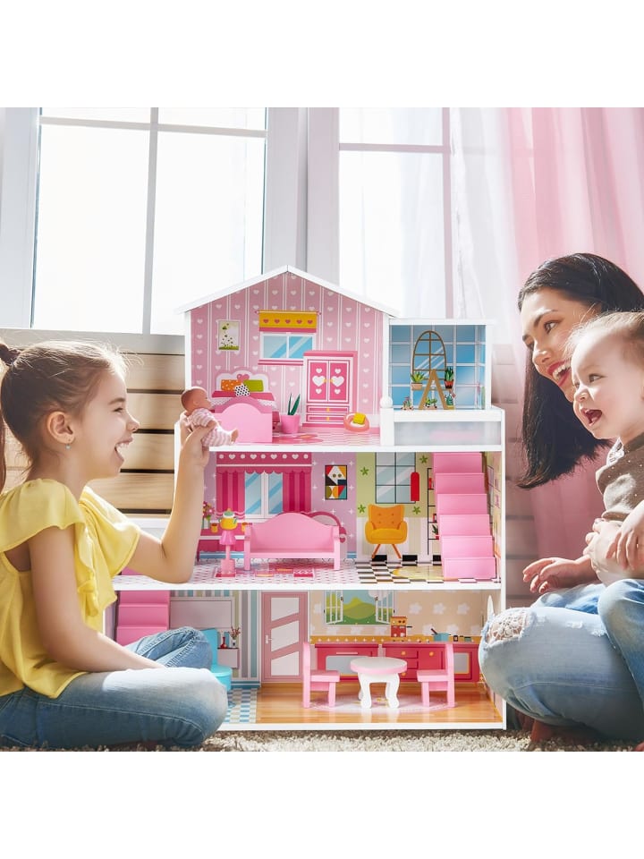 COSTWAY Puppenhaus in Rosa günstig kaufen 70 cm