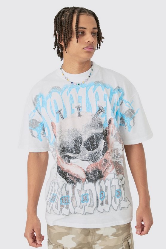 Oversize T-Shirt mit Totenkopf-Print