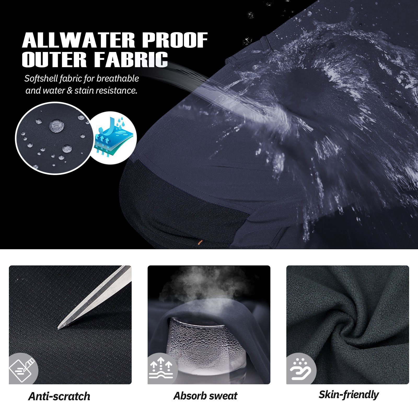 MEETYOO Softshellhose Herren Fleece Outdoorhose Wanderhose (Kurzgrößen pflegeleicht, Funktionshose) Wasserdicht, Mehrfachtaschen, Skihose