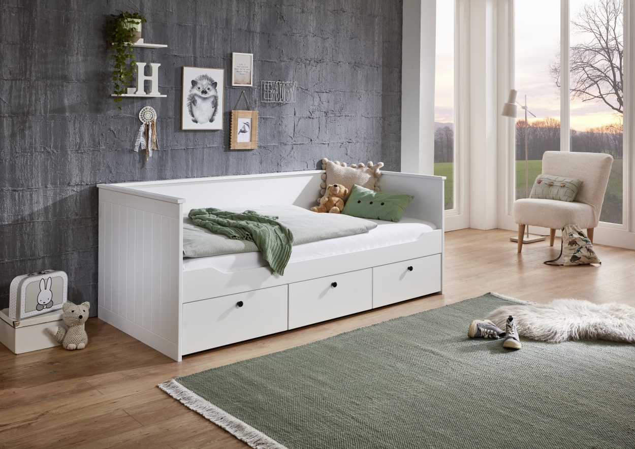 Relita Funktionsbett eLeona 90x200 cm inkl. LR, Schaum-Matratze Allergena, 3 Schubladen, Ausf. Weiß